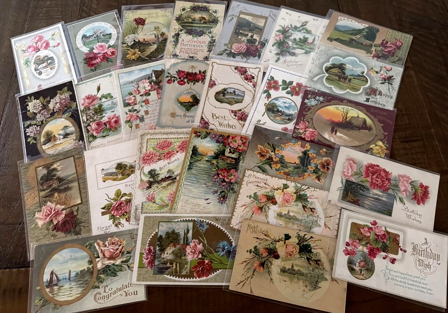 ~Lot of 25~ 1900's Greetings Postcards~Flowers & Scenes~ Floral -in sleeves~s496 ~Lot of 25~ 1900's Greetings Postcards~Flowers & Scenes~ Floral -in sleeves~s496