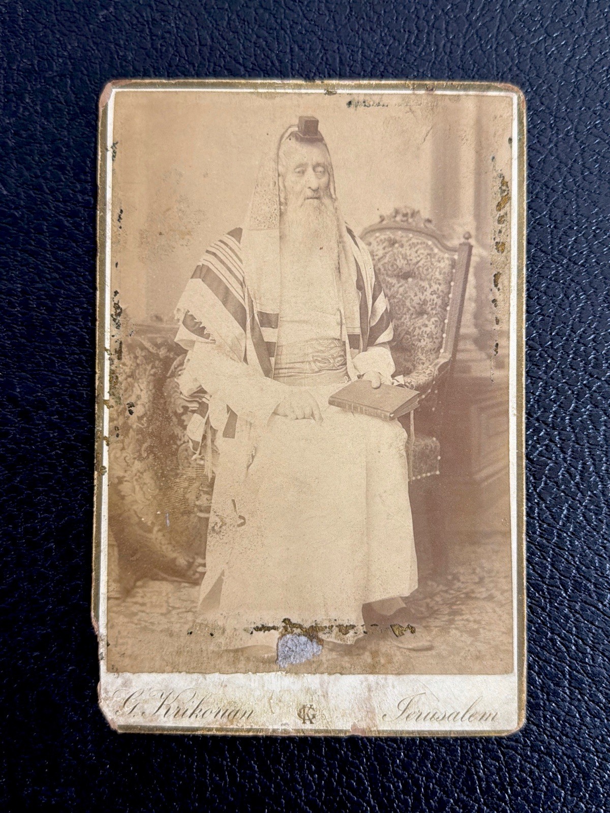 Antique G Krikorian Jerusalem Photo Rabbi Leib Rabinowitz Judaica Cabinet Card