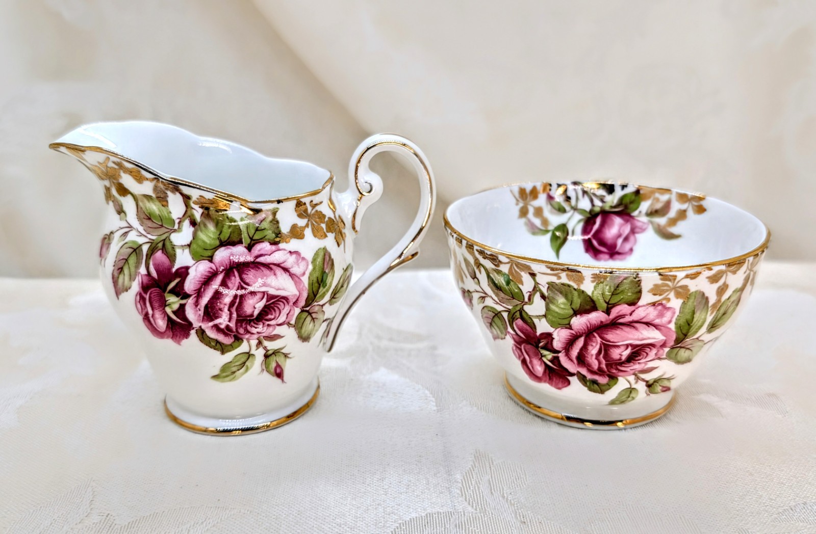 Vintage Royal Standard Festival Pink Rose Creamer Open Sugar Bowl Gold Floral