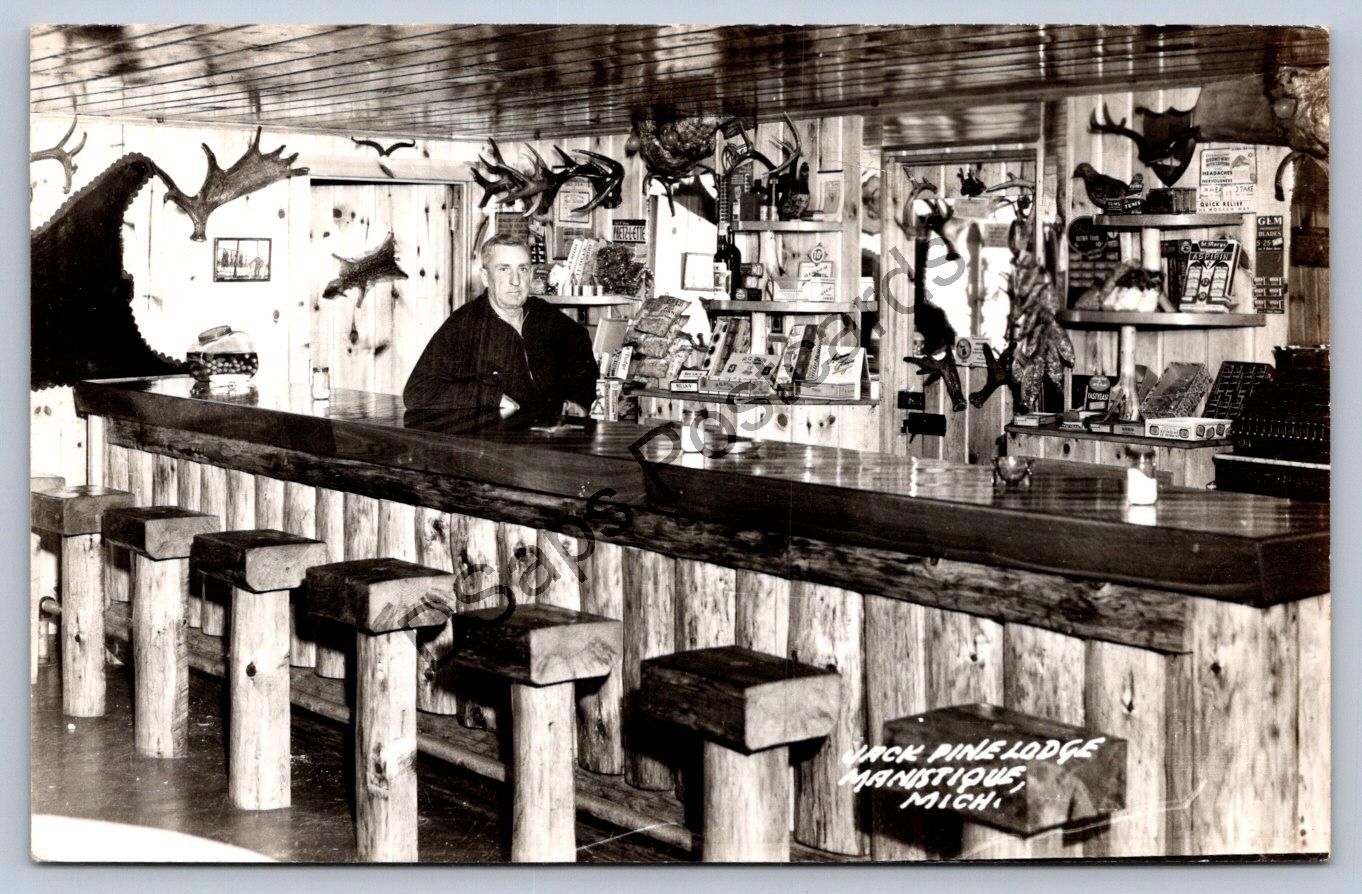 K62/ Manistique Michigan RPPC Postcard c1940s Interior Jack Pine Lodge Bar 354 K62/ Manistique Michigan RPPC Postcard c1940s Interior Jack Pine Lodge Bar 354