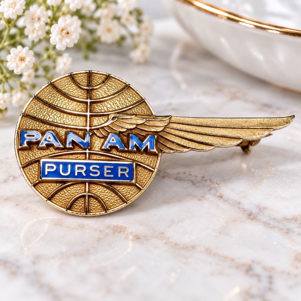 Vintage 1960s Pan Am Purser Wing Pin 10K Gold Balfour LGB 7.49g Airline Uniform Vintage 1960s Pan Am Purser Wing Pin 10K Gold Balfour LGB 7.49g Airline Uniform