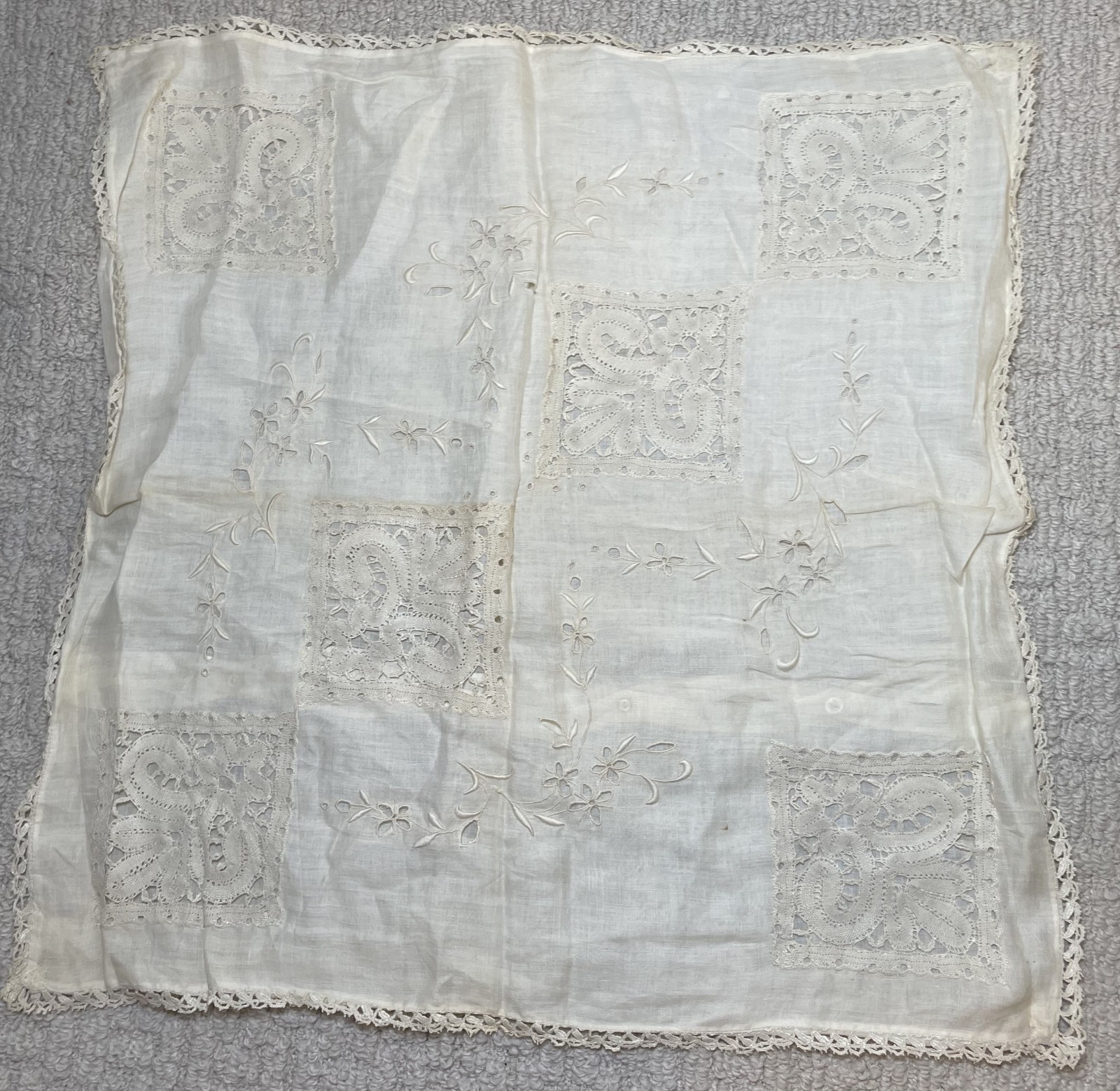 Antique 20s 30s Ivory Cotton & Lace Pillow Cover Button Back 20\ Antique 20s 30s Ivory Cotton & Lace Pillow Cover Button Back 20\