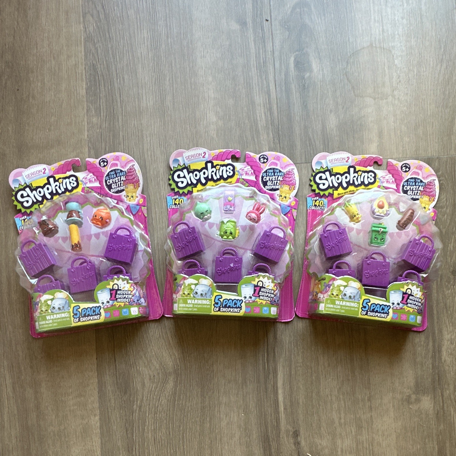 Shopkins Season 2,  5-Pack, Set of 3, Original Stock Unopened 
