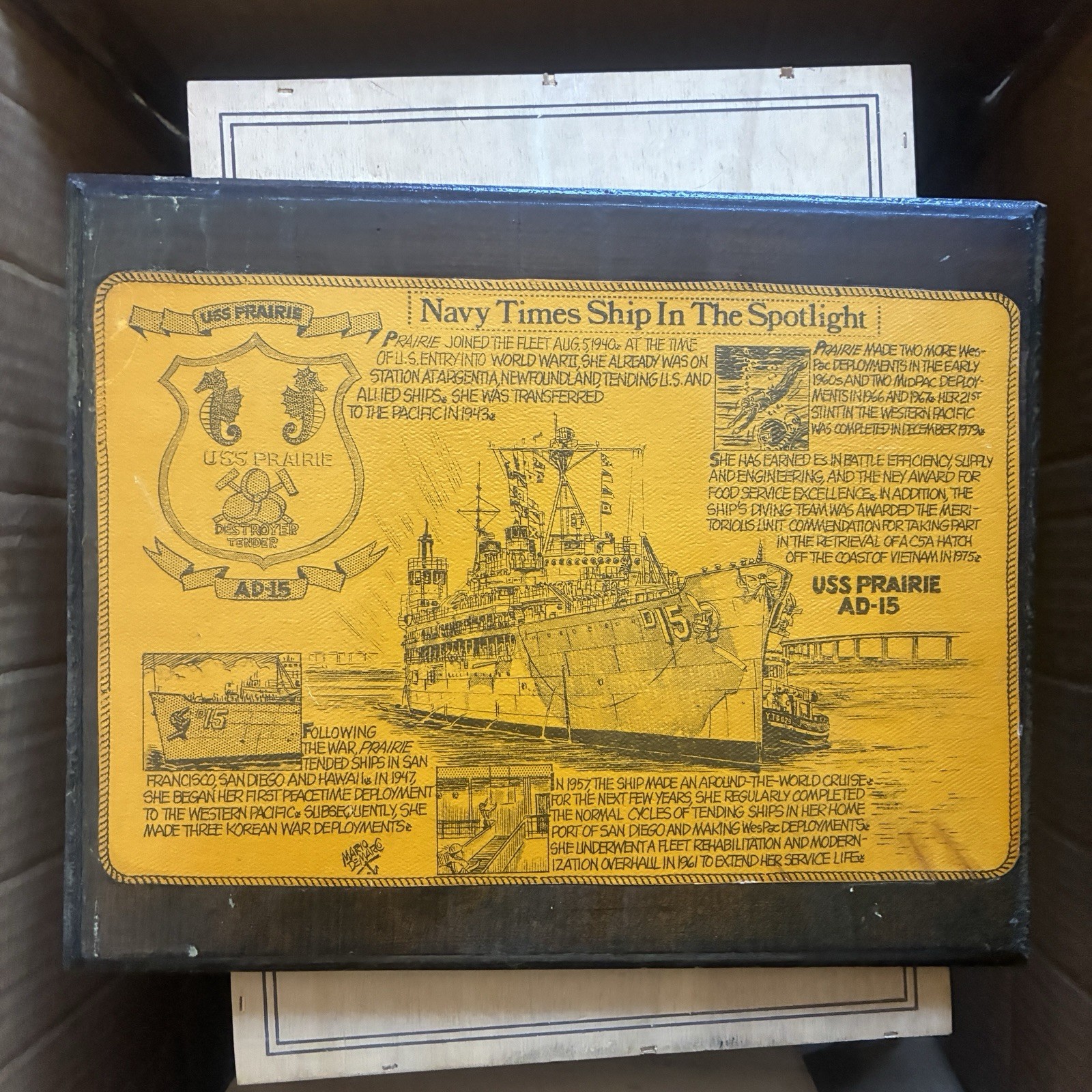 Vintage USS Prairie AD-15 Navy Times Ship in the Spotlight Wood Plaque US Navy Vintage USS Prairie AD-15 Navy Times Ship in the Spotlight Wood Plaque US Navy