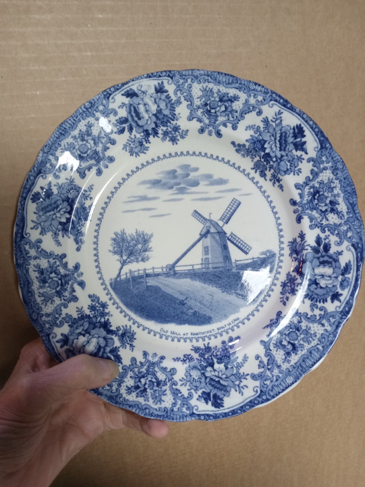Nantucket Old Mill Plate Blue White.  Phebe E. Clisby Early 1900s Petty Coat Row