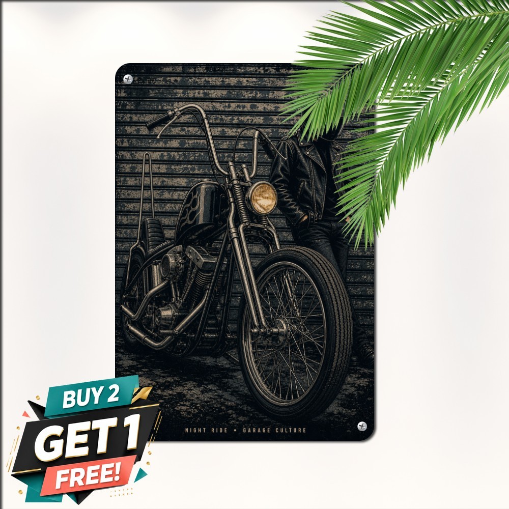 Biker Punk Rocker Tin Sign Retro Edgy Motorcycle Lounge Metal Wall Decor