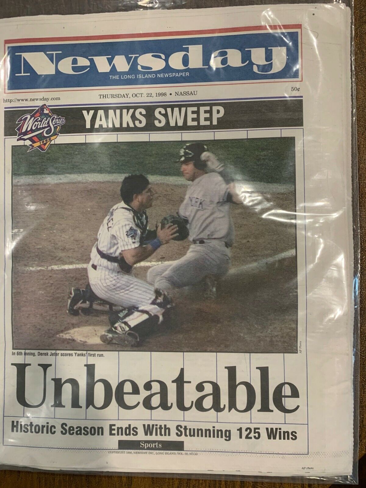 NEWSDAY Oct 22 1998 - UNBEATABLE - YANKS SWEEP - FANTASTIC 4