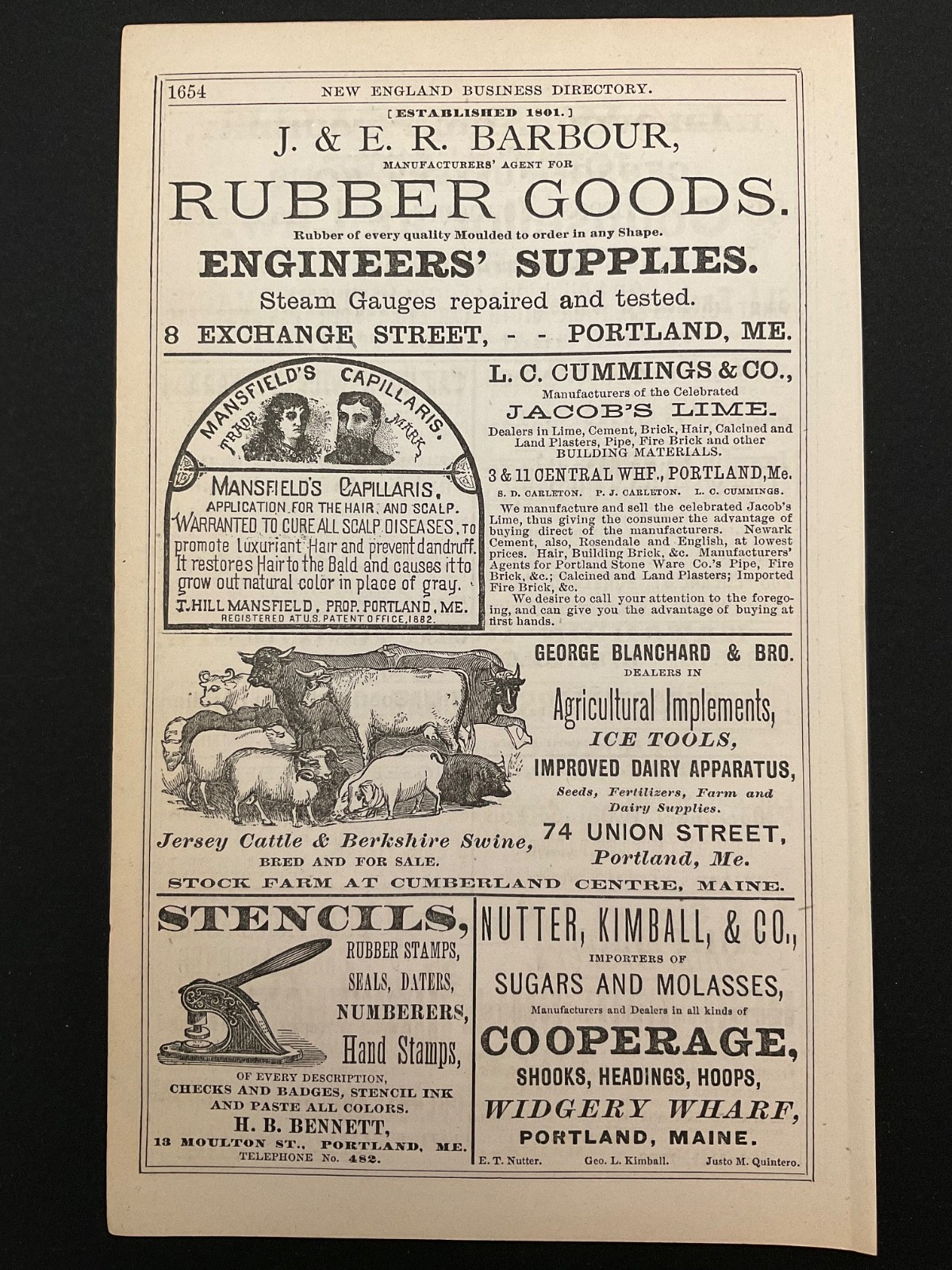 1883 Antique Ad Page Blanchard Cattle, Eagle Iron, Barbour Rubber, Portland ME 1883 Antique Ad Page Blanchard Cattle, Eagle Iron, Barbour Rubber, Portland ME