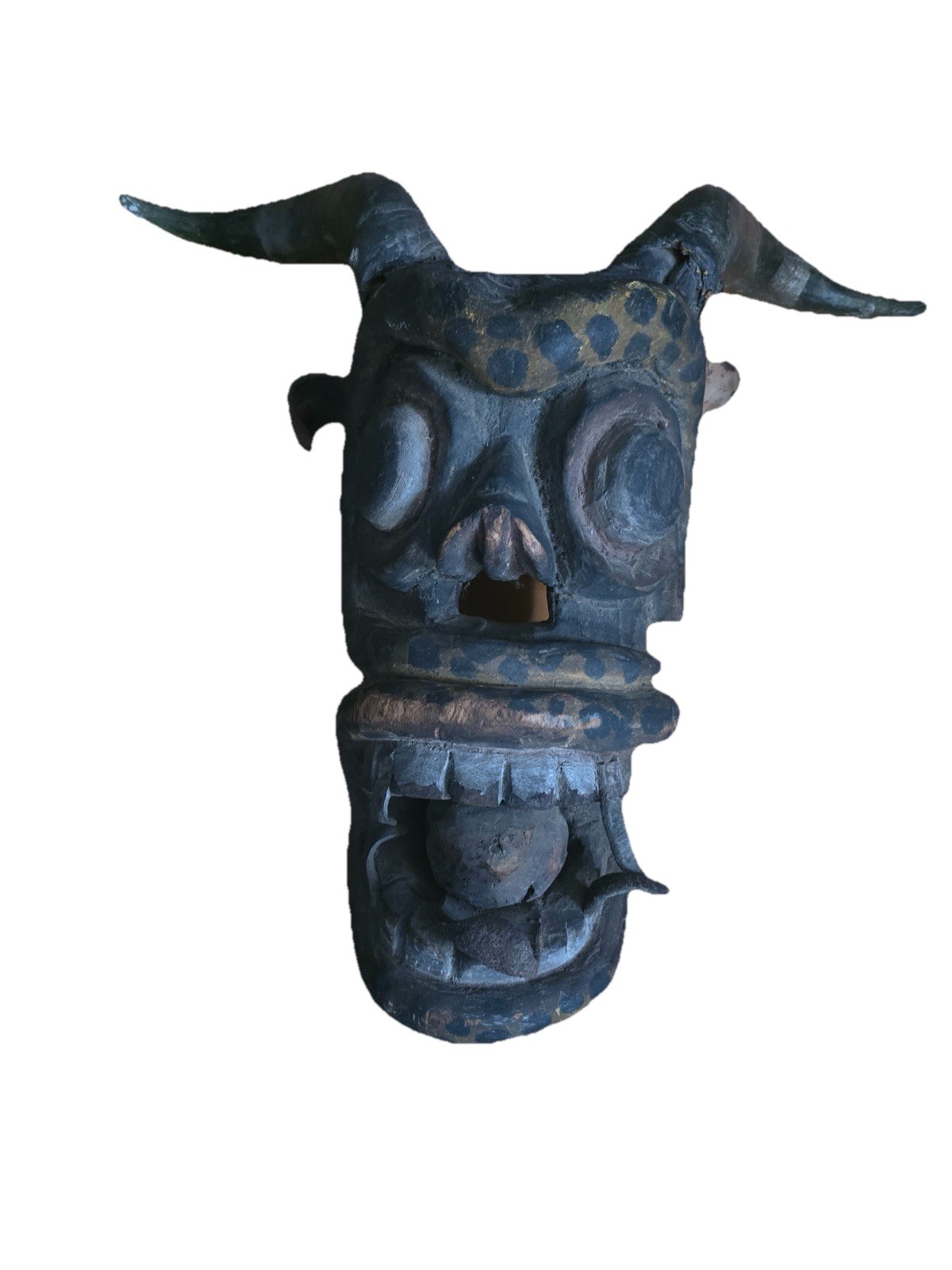 Guatemalan Devil Mask With Rams Horns Original Vintage Collector Piece Guatemalan Devil Mask With Rams Horns Original Vintage Collector Piece
