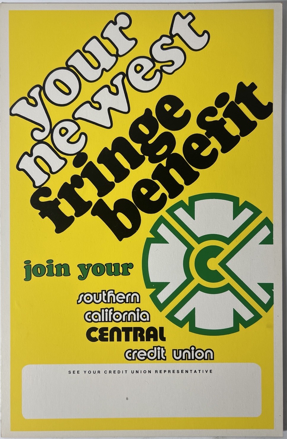 Vintage 1970s Southern California Central Credit Union Advertising Poster 11x17