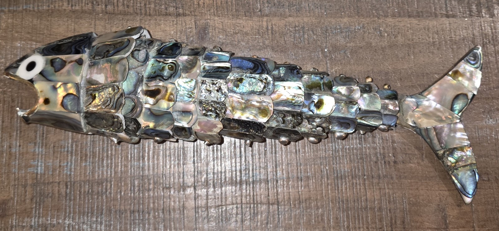 Vintage Articulated Abalone Fish Bottle Opener 8.5in Shellfish Pearl Silver Vintage Articulated Abalone Fish Bottle Opener 8.5in Shellfish Pearl Silver