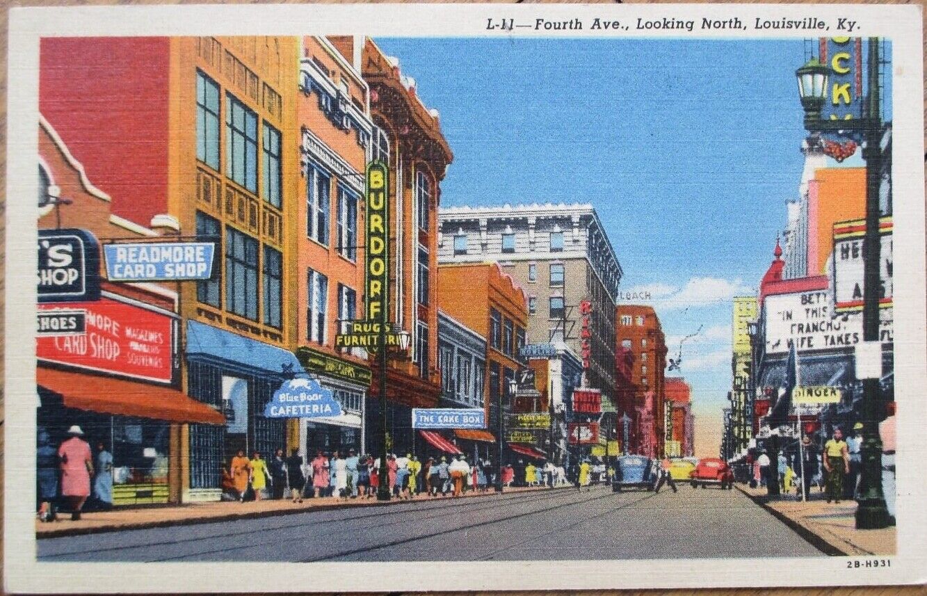 Louisville, KY 1940s Linen Postcard: Fourth Avenue, Looking North - Kentucky