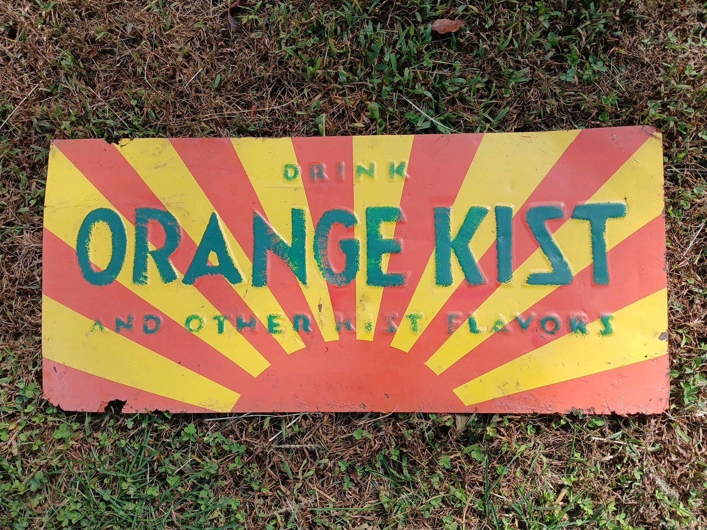 Vintage 1950s Orange Kist Soda Pop Cooler Steel Tin Sign 29x13 - Rougher TLC