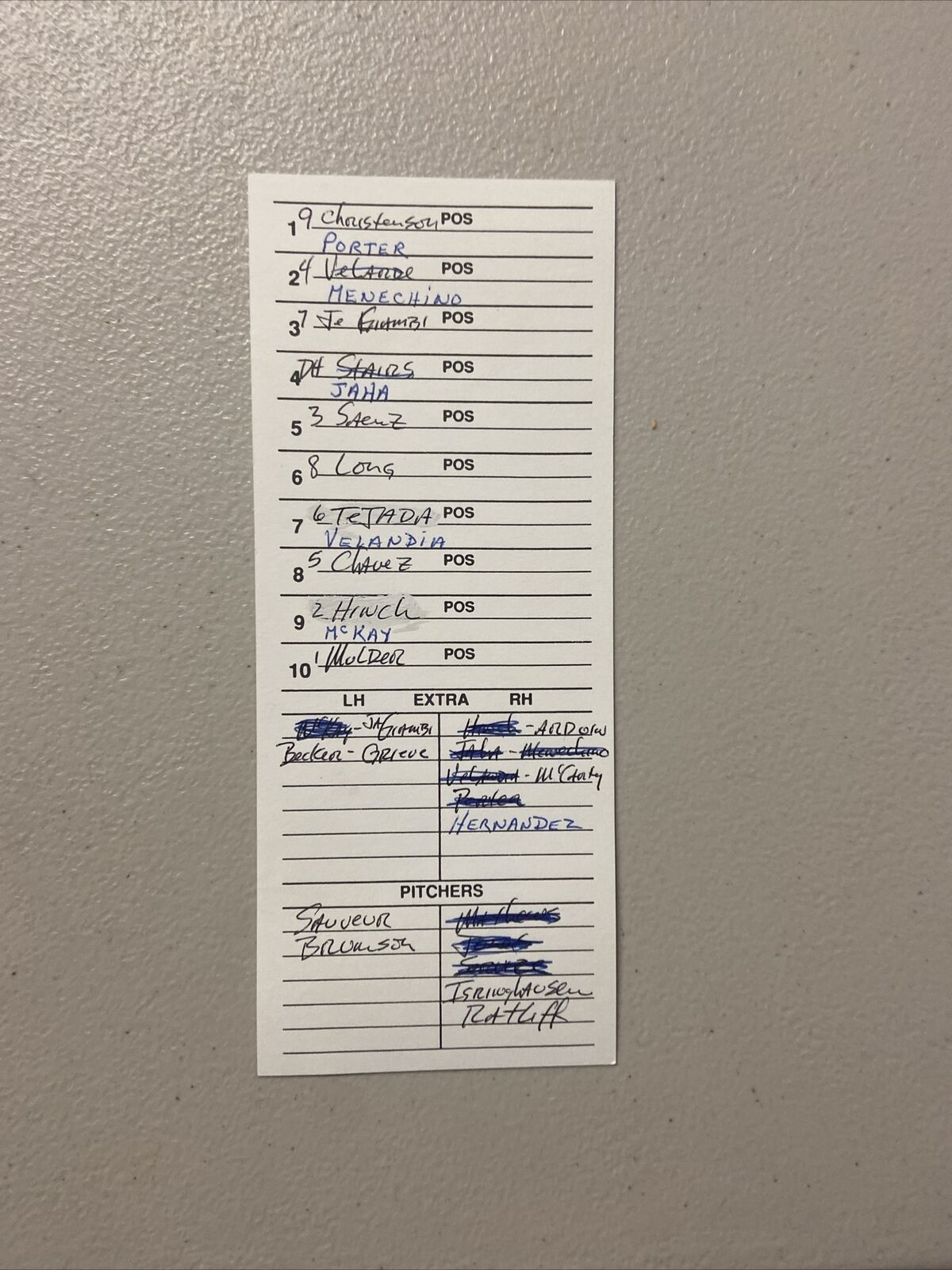 Oakland A’s Game Used Managers Line Up Card