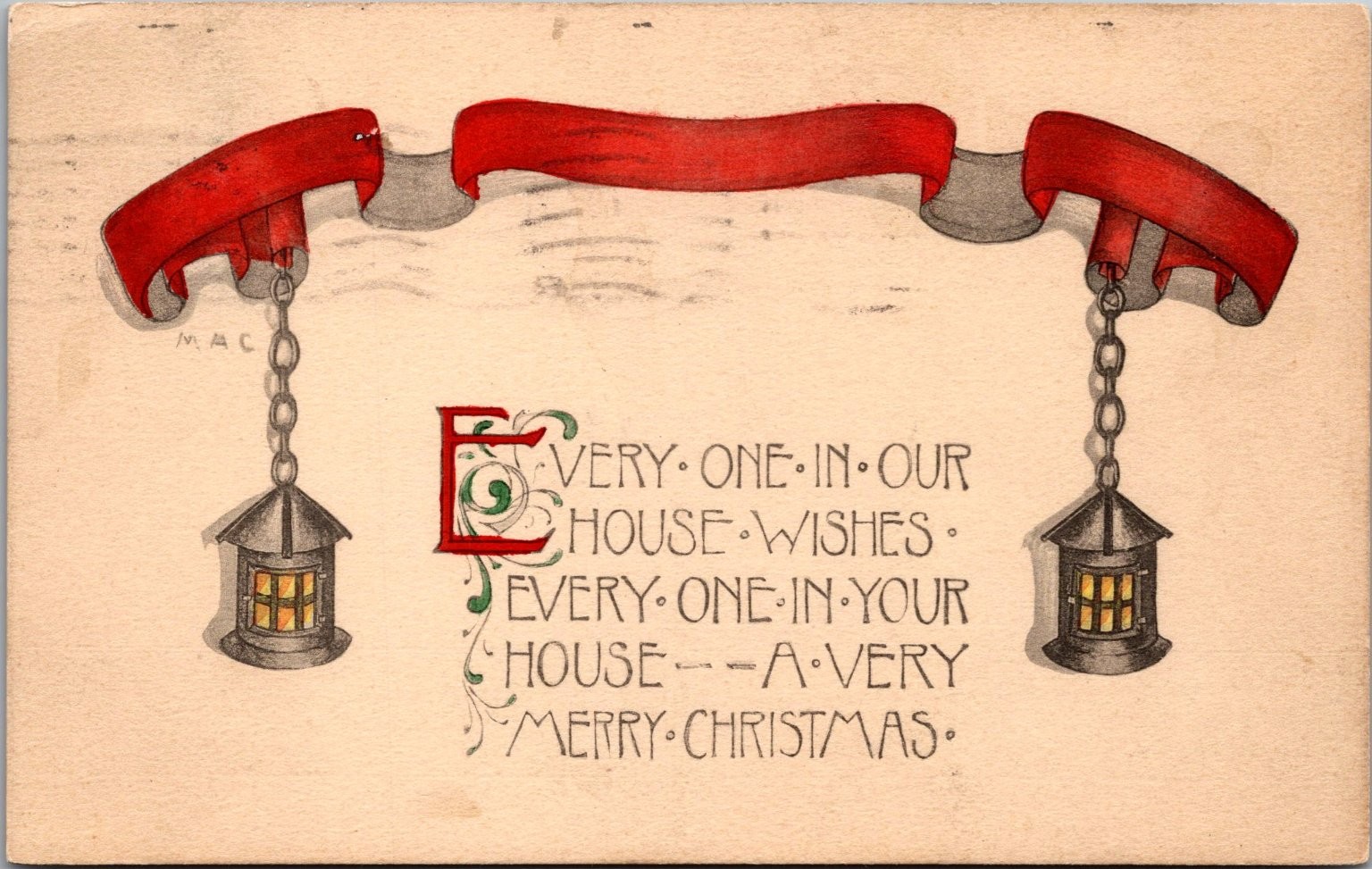 1913 Christmas Lanterns Greeting Postcard International Art Publisher