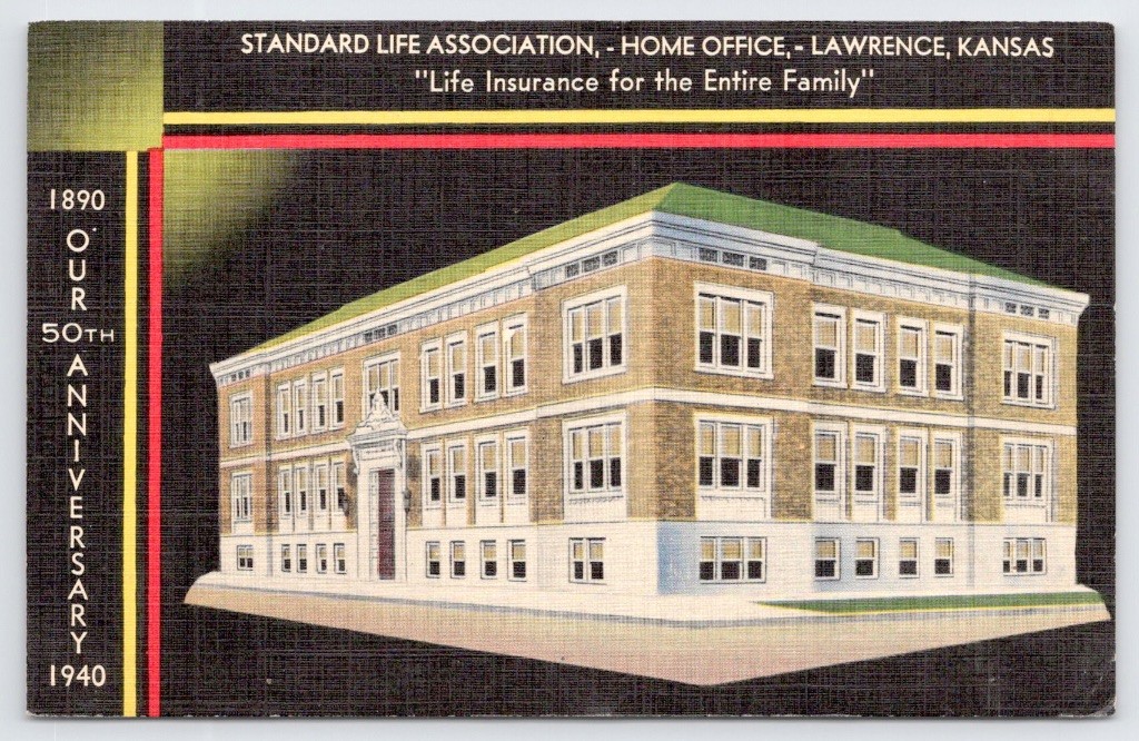 Lawrence Kansas Standard Life Association Home Office Douglas County Postcard Lawrence Kansas Standard Life Association Home Office Douglas County Postcard