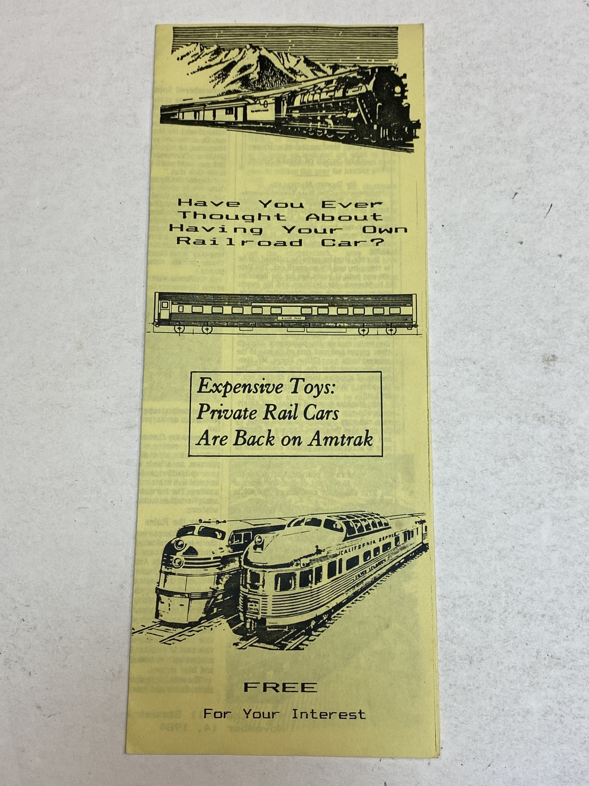 Private Rail Cars Amtrak Wall Street Journal REPRINT Brochure 1984 Vintage Old Private Rail Cars Amtrak Wall Street Journal REPRINT Brochure 1984 Vintage Old
