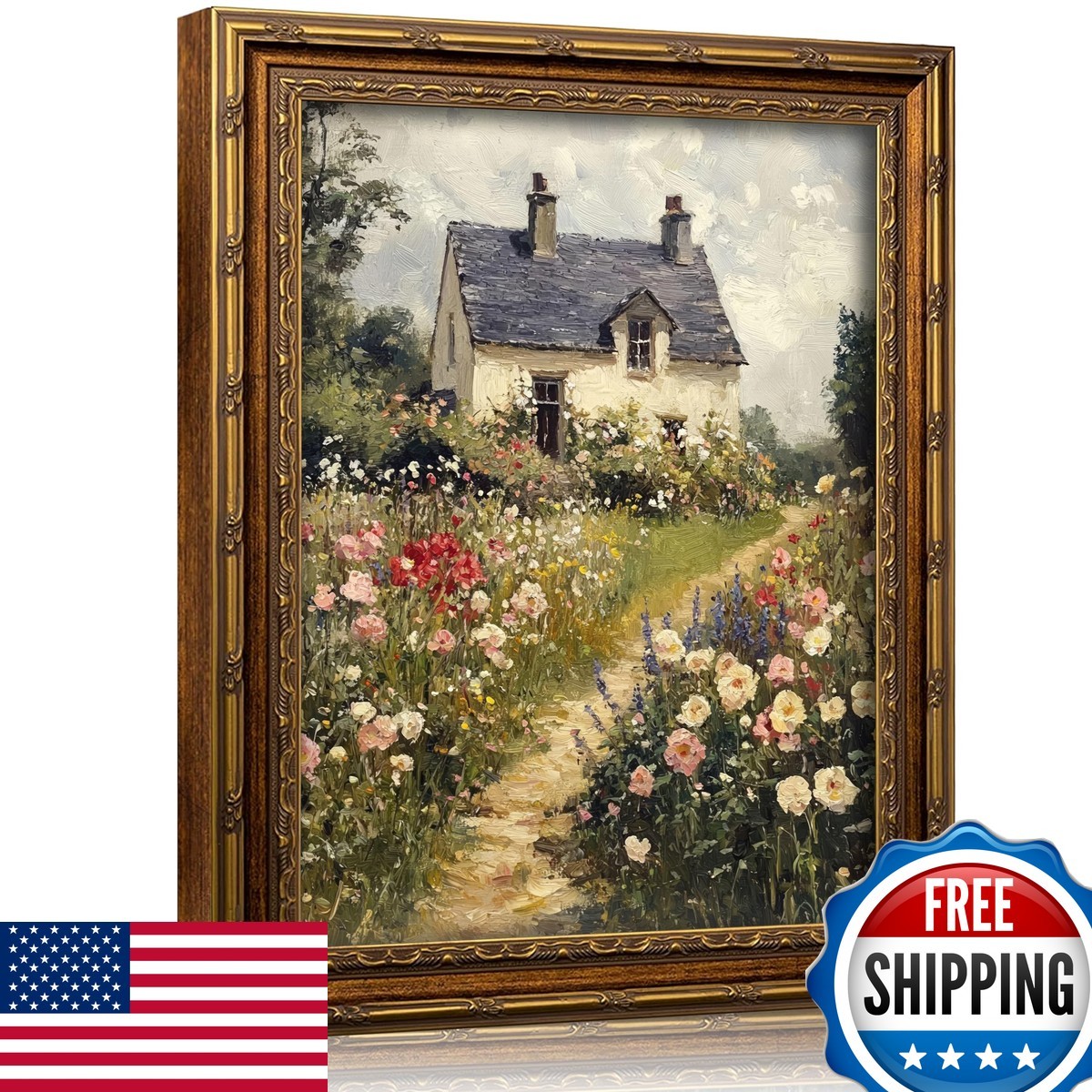 xikafou 3D Textured Canvas Wall Art Gold Frame Wildflower Floral Farmhouse xikafou 3D Textured Canvas Wall Art Gold Frame Wildflower Floral Farmhouse