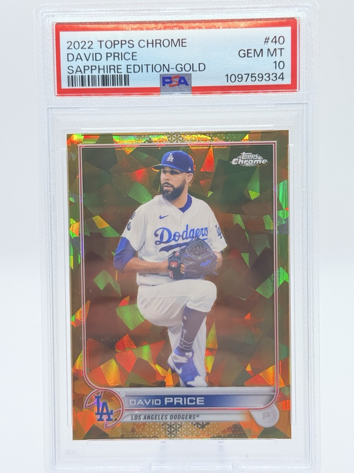 2022 Topps Chrome David Price Sapphire Ed. Gold /50 PSA 10 Dodgers POP 1 2022 Topps Chrome David Price Sapphire Ed. Gold /50 PSA 10 Dodgers POP 1