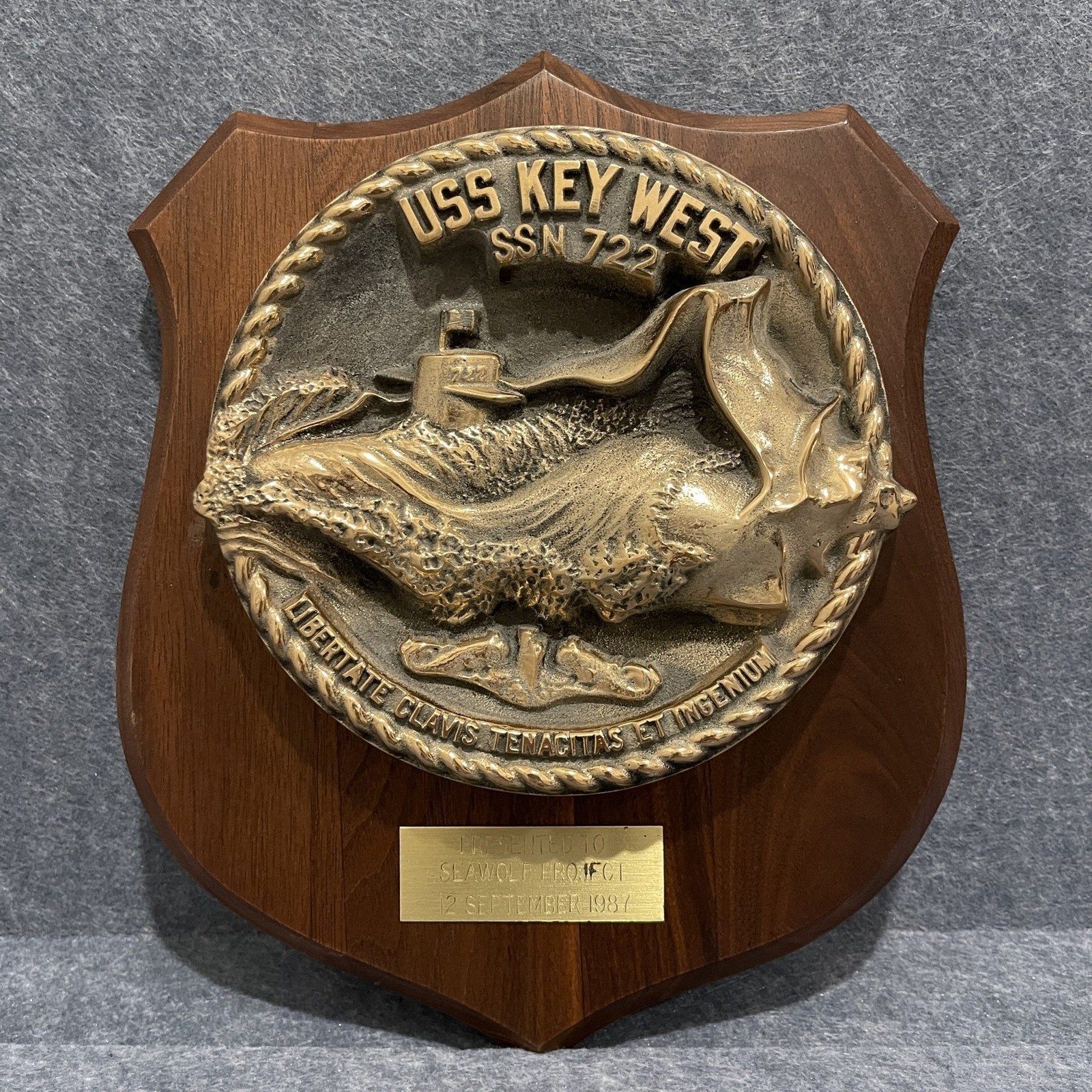 Vintage USS Key West SSN-722 Submarine Plaque Seawolf Project 1987 Commissioning