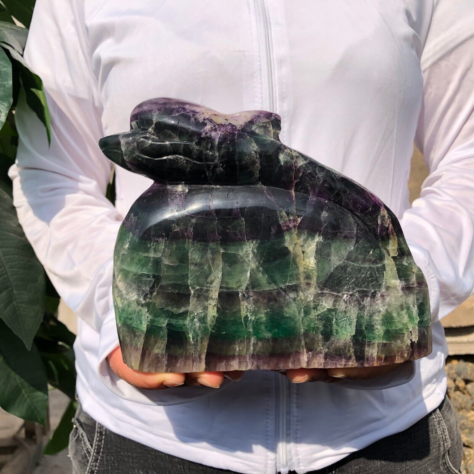 4.1 LB Natural Fluorite Quartz Crystal Dolphin Hand Carved 4.1 LB Natural Fluorite Quartz Crystal Dolphin Hand Carved