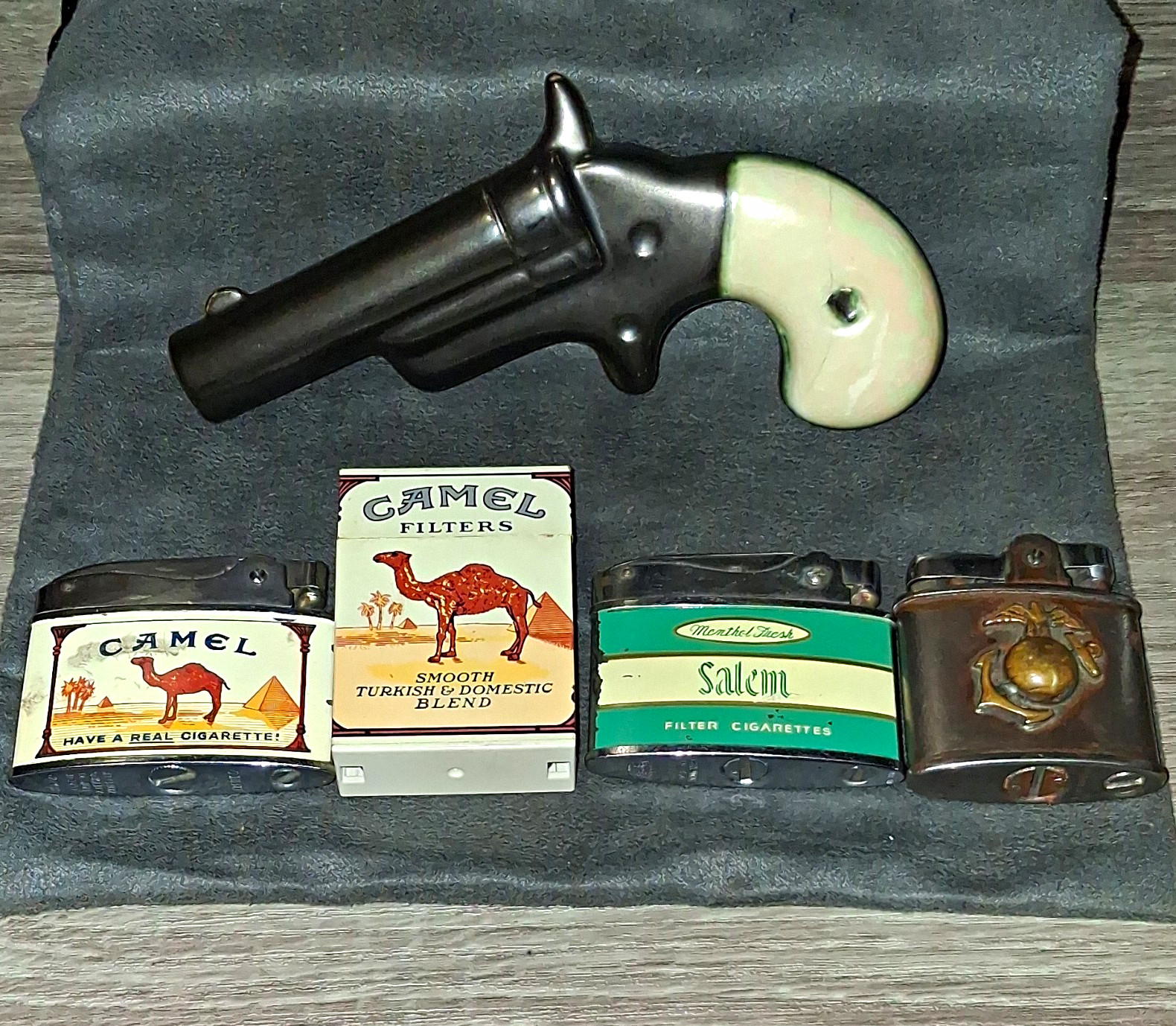 Vintage Lighter & Novelty Lot - 2x Camel, Menthol Salem, USMC, Ceramic Pistol