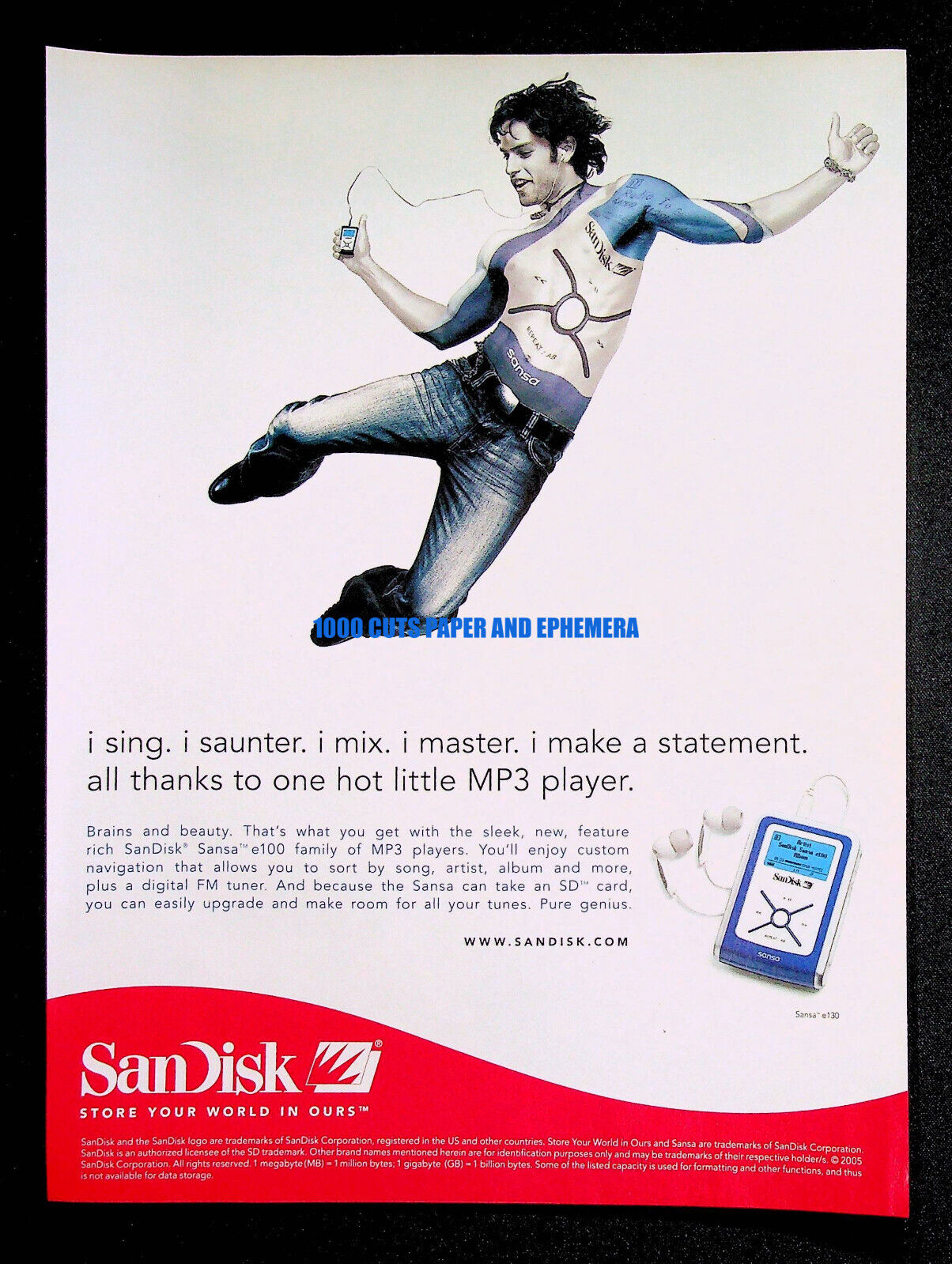 Sandisk Sansa e100 MP3 Player 2005 Trade Print Magazine Ad Poster ADVERT