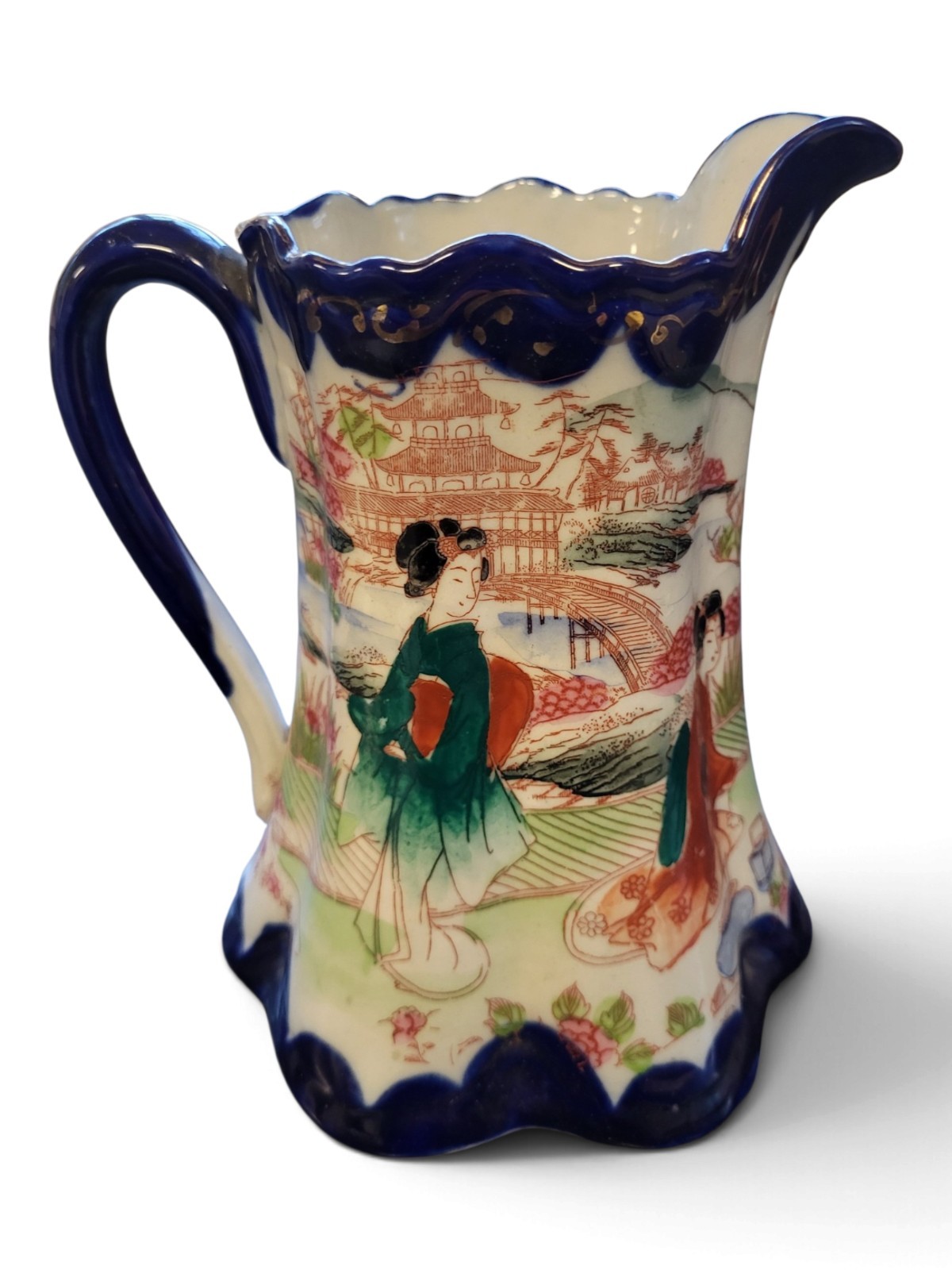 Vintage Japanese Porcelain Geisha Pitcher Cobalt Blue Hand Painted Scenic Jug Vintage Japanese Porcelain Geisha Pitcher Cobalt Blue Hand Painted Scenic Jug
