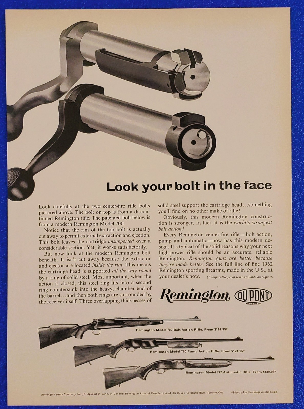 1962 CLASSIC REMINGTON USA MODEL 700 & 742 RIFLES & 760 SHOTGUN FIREARM PRINT AD 1962 CLASSIC REMINGTON USA MODEL 700 & 742 RIFLES & 760 SHOTGUN FIREARM PRINT AD