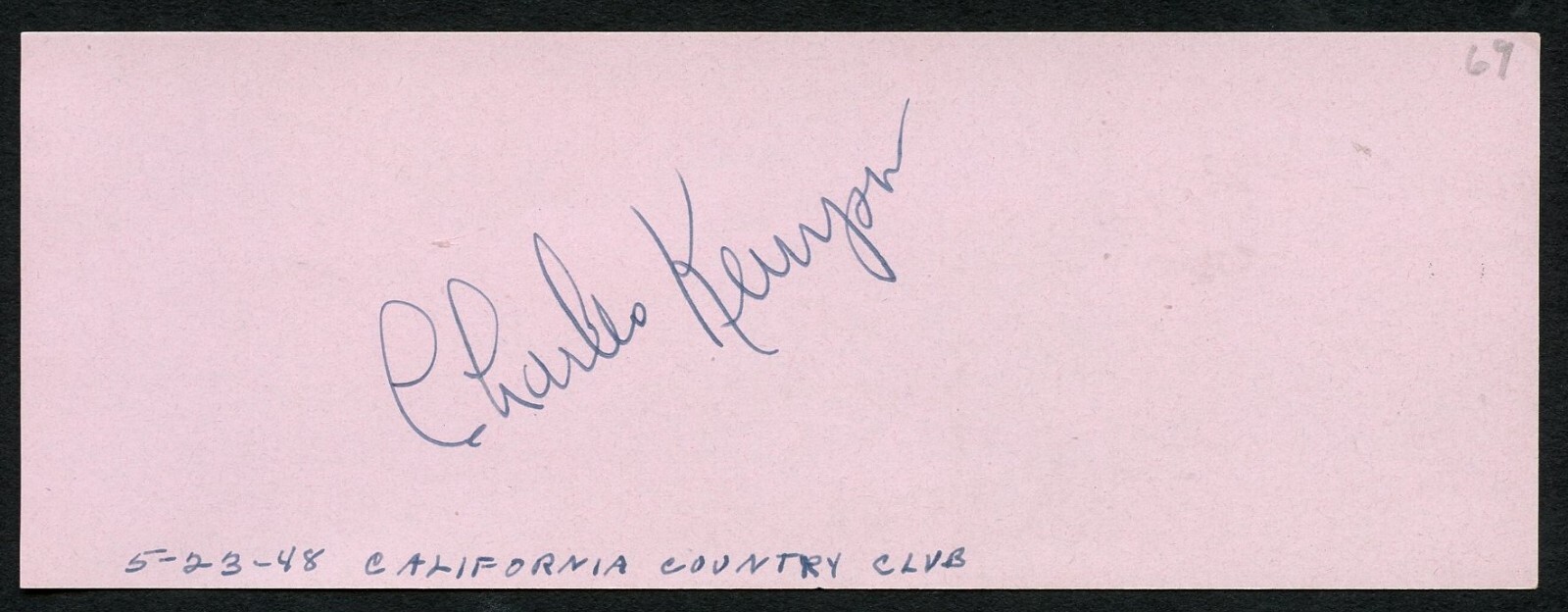 Charles Kenyon d1961 signed 2x5 cut autograph on 5-23-48 California Country Club