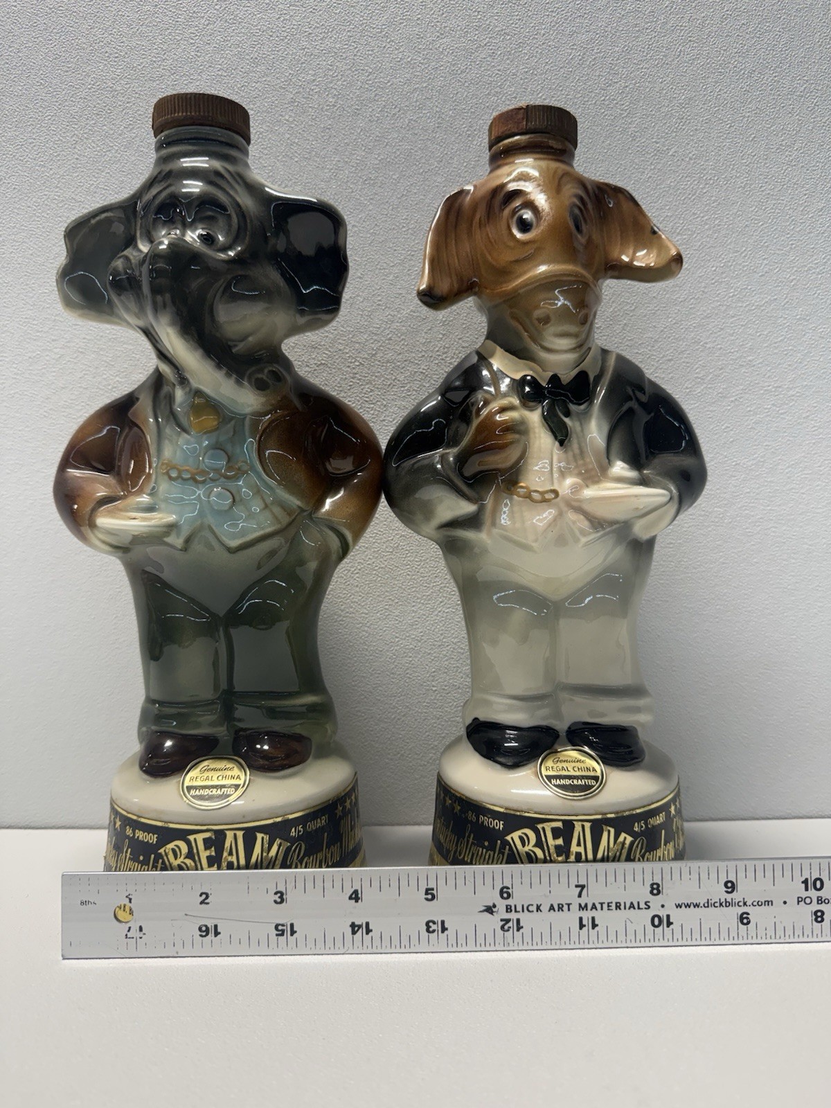 Vintage 1960's Jim Beam Political Elephant & Donkey Glass Bottles Lot of 2