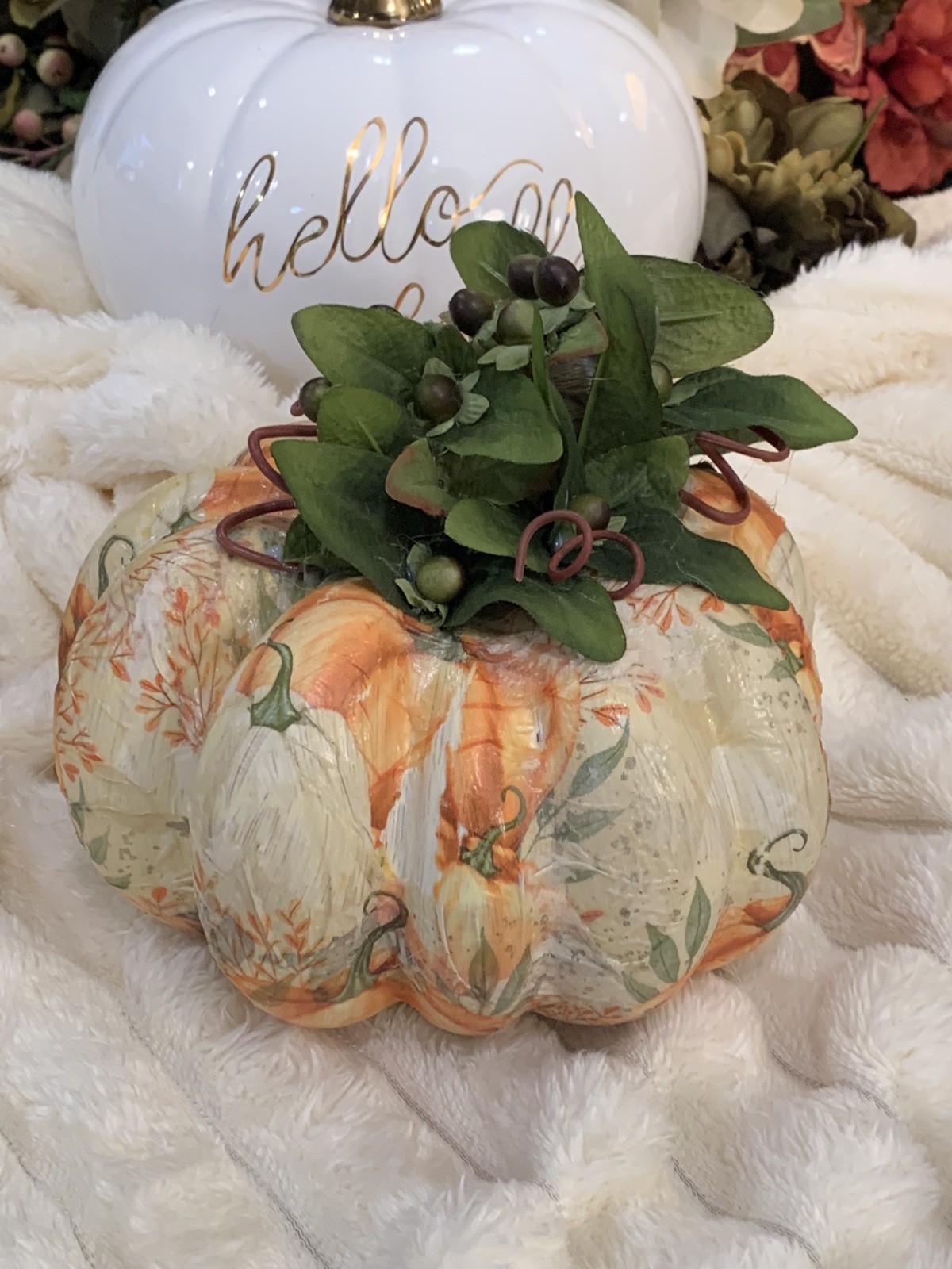 Handmade Pumpkin Napkins decoupage on Foam pumpkin Handmade Pumpkin Napkins decoupage on Foam pumpkin