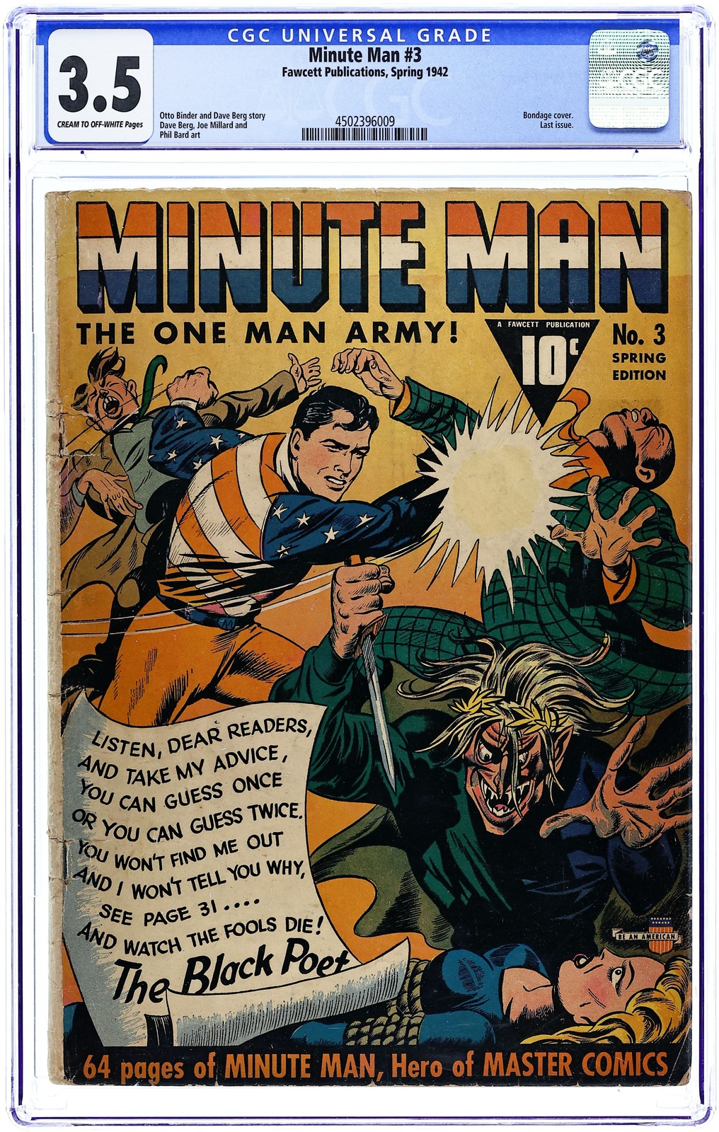 Minute Man #3 CGC 3.5 1942 4502396009