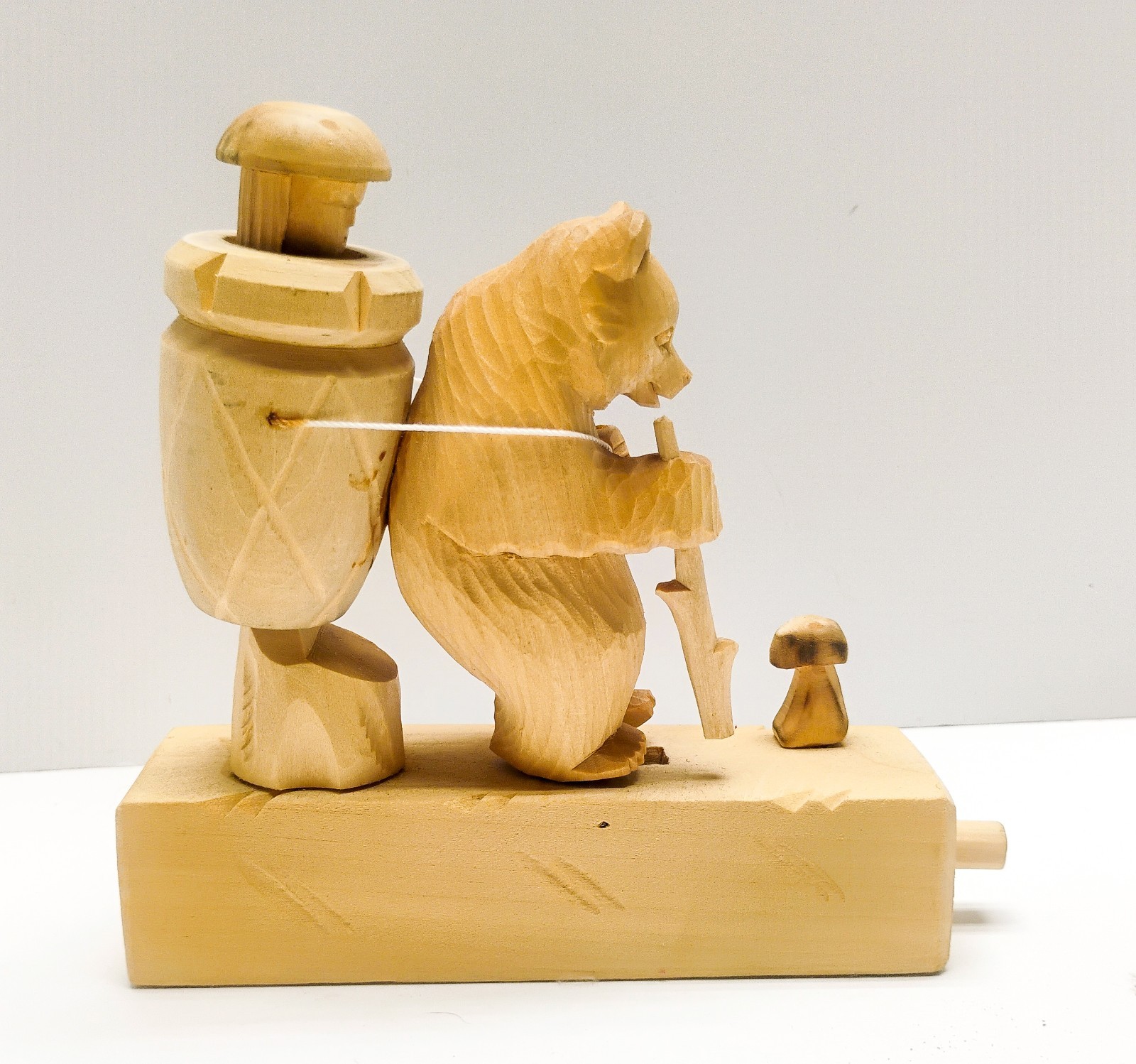 Russian Bogorodskoye Carved Wood Bear Basket Mechanical Rezcik Toy See Video