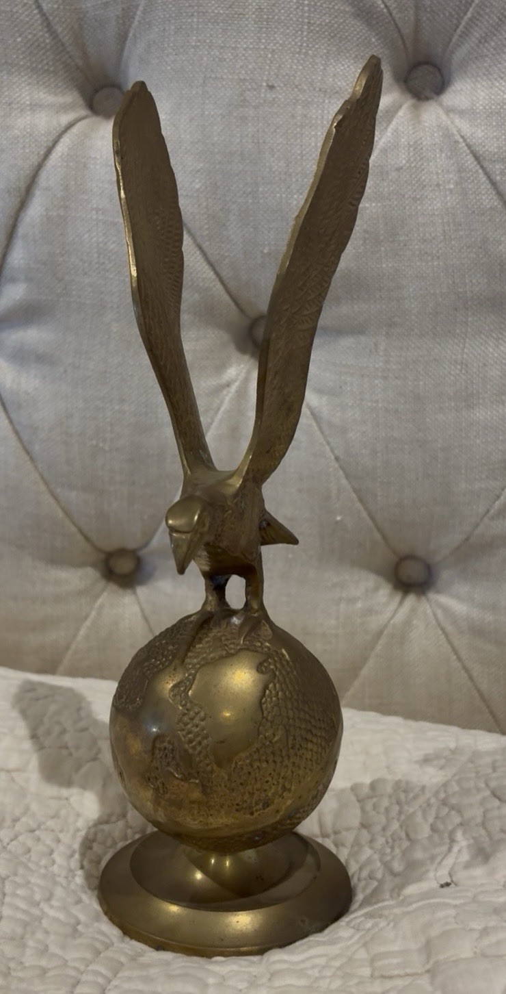 Vintage Leonard Solid Brass Eagle Statue On Globe 11.5 Vintage Leonard Solid Brass Eagle Statue On Globe 11.5