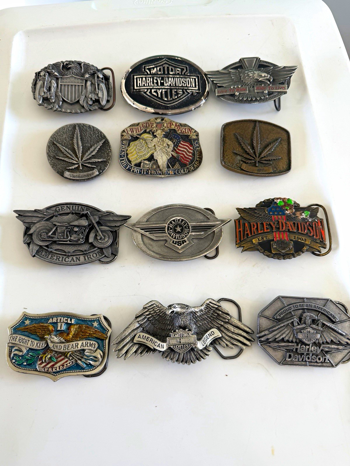 Lot of 12 Harley-Davidson & Vintage Motorcycle Belt Buckles – Collectible