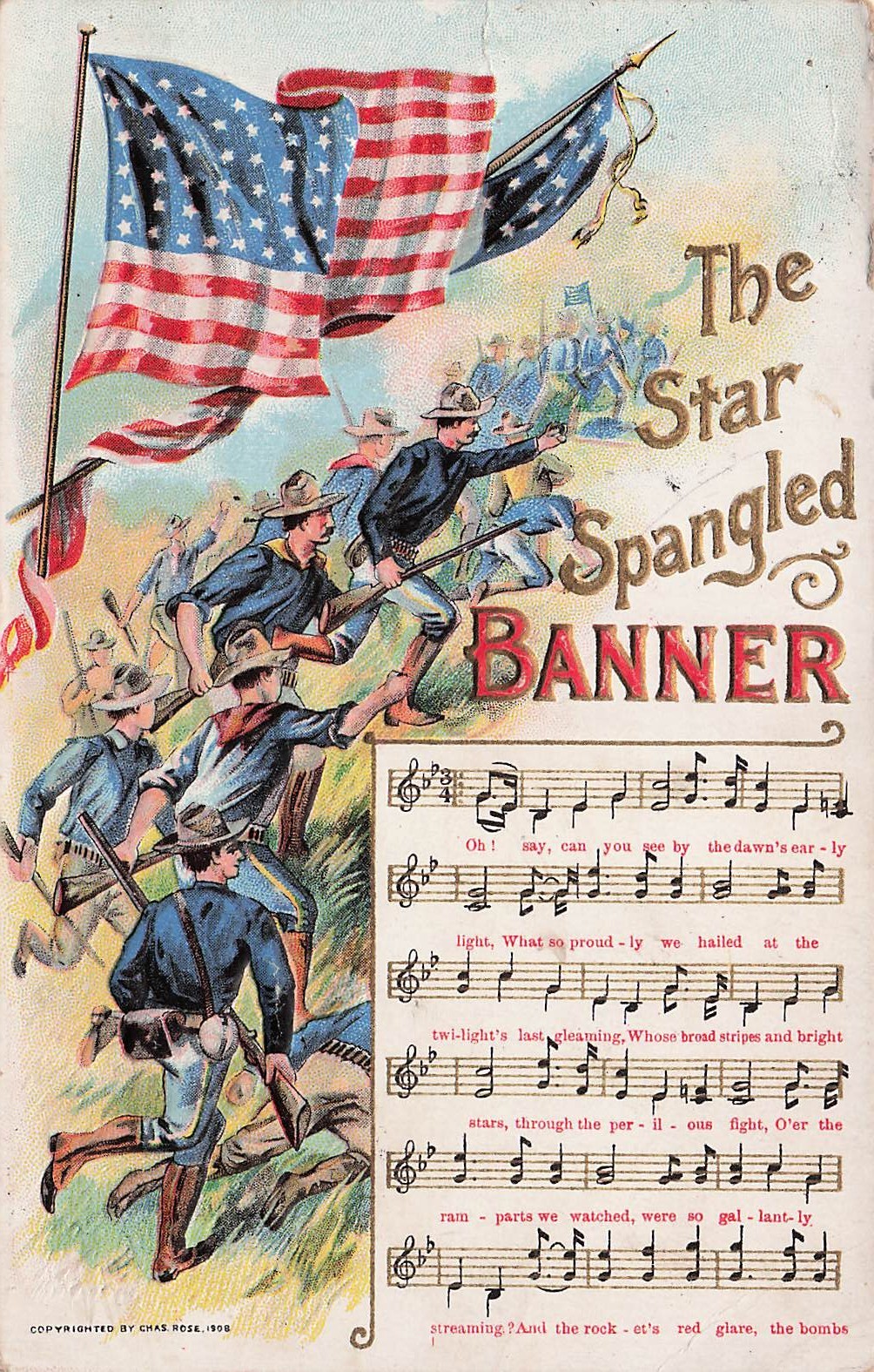 Star Spangled Banner Civil War Soldiers Flag Military Patriotic Vtg Postcard I64