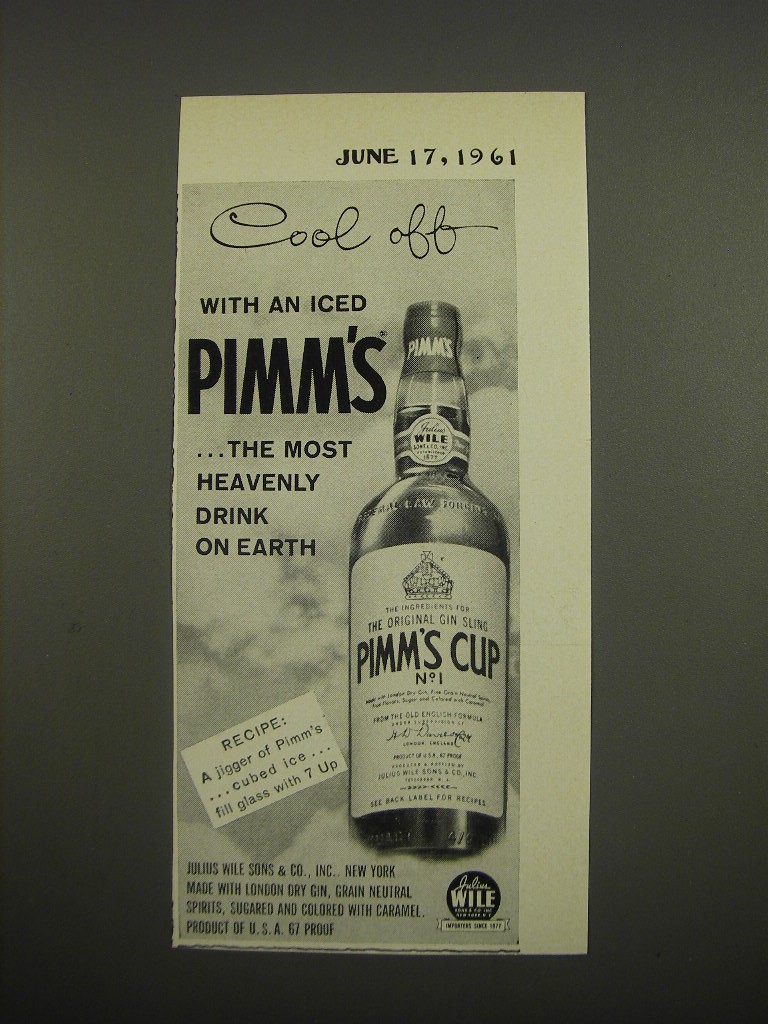 1961 Pimm's Cup No. 1 Advertisement - Cool off with an Iced Pimm's
