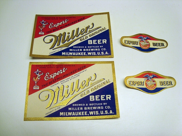 Circa 1930s Miller Export Label Set of 4 – 3 Different – Milwaukee Circa 1930s Miller Export Label Set of 4 – 3 Different – Milwaukee