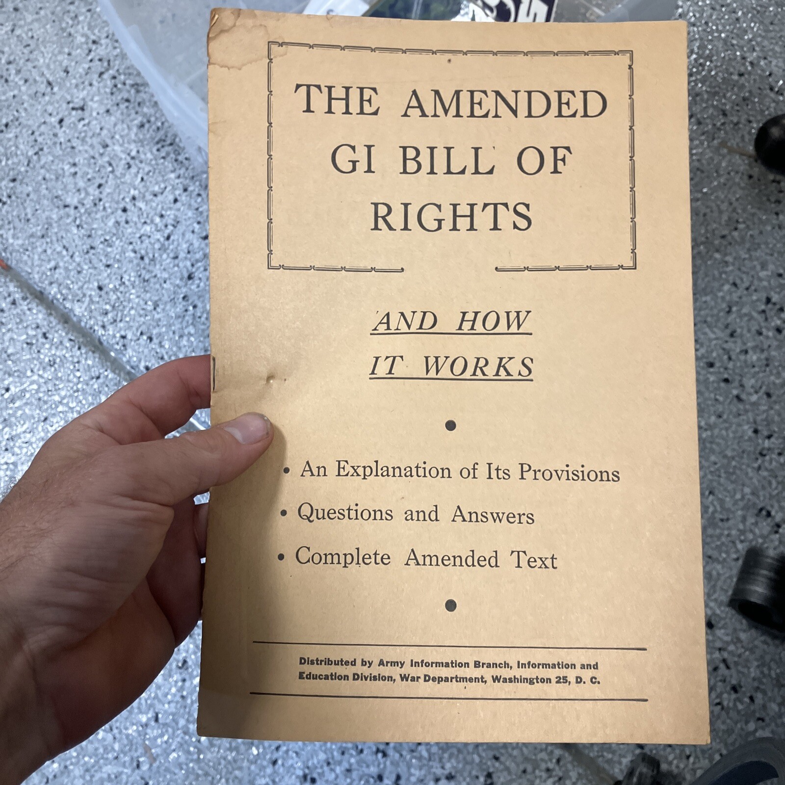 War Department Vtg 1945 Amended GI Bill Of Rights War Department Vtg 1945 Amended GI Bill Of Rights