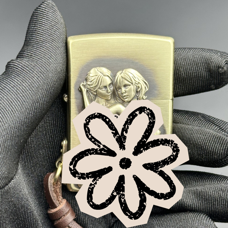 Two Girls Zippo Lighter Welded Emblem with Keychain Attachment Collectible Gift Two Girls Zippo Lighter Welded Emblem with Keychain Attachment Collectible Gift