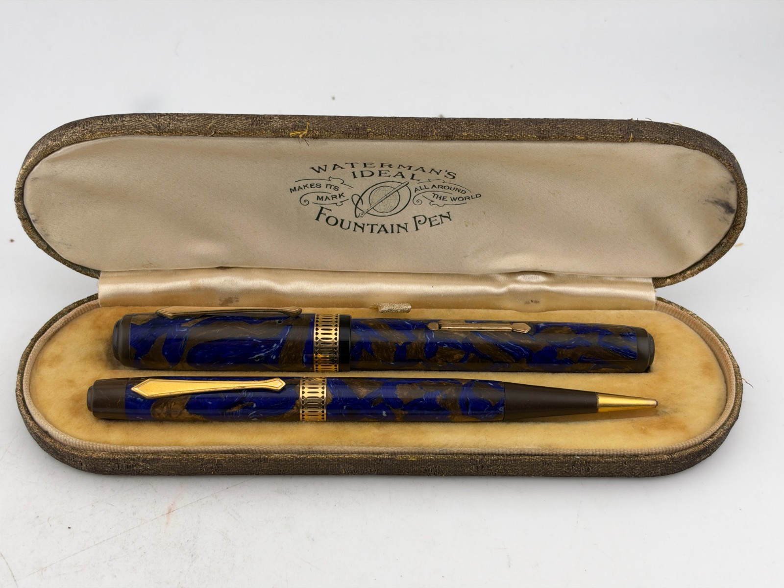 Rare Vintage Waterman\'s Patrician Turquoise Fountain Pen & Pencil Set Boxed