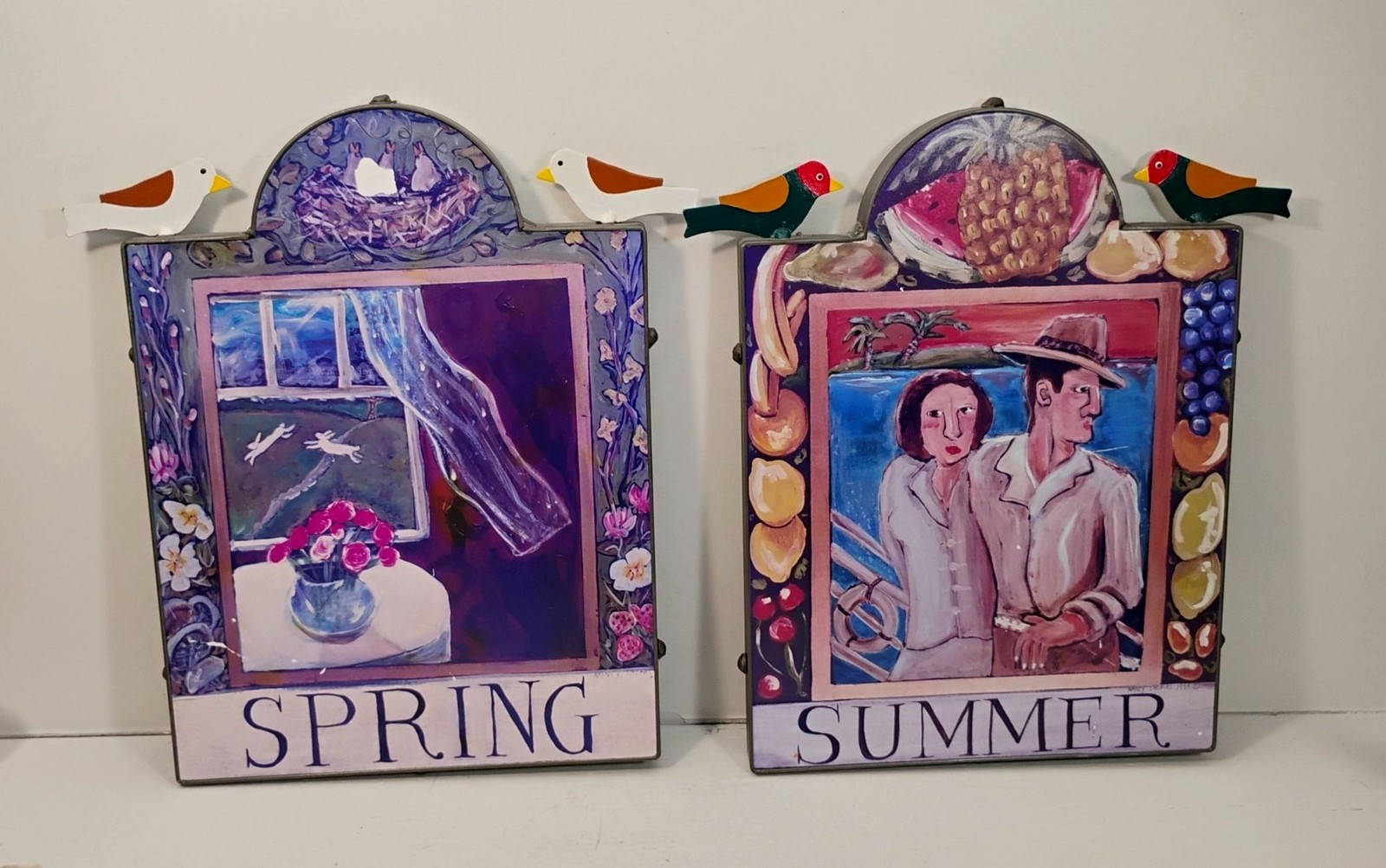 Vtg 1994 Nancy Thomas Folk Art Wall Plaques Spring Summer 12\