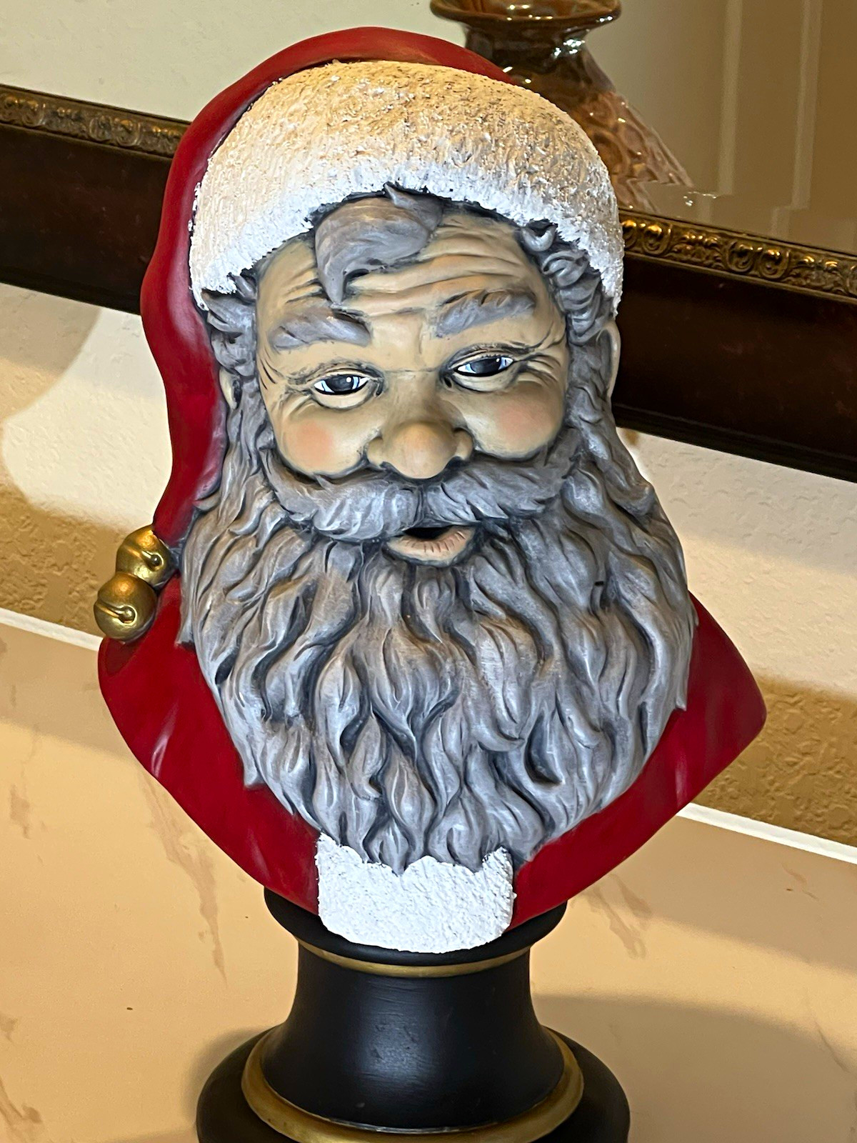 Beautiful Vintage 1996 Hand-Painted Ceramic Santa Claus Bust on Pedestal