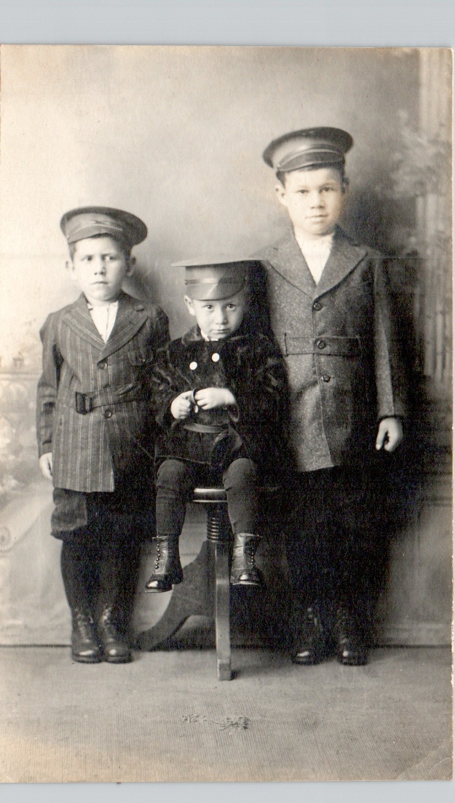 BOYS IN OFFICER HATS c1910 posstcard real photo rppc unusual portrait pose BOYS IN OFFICER HATS c1910 posstcard real photo rppc unusual portrait pose