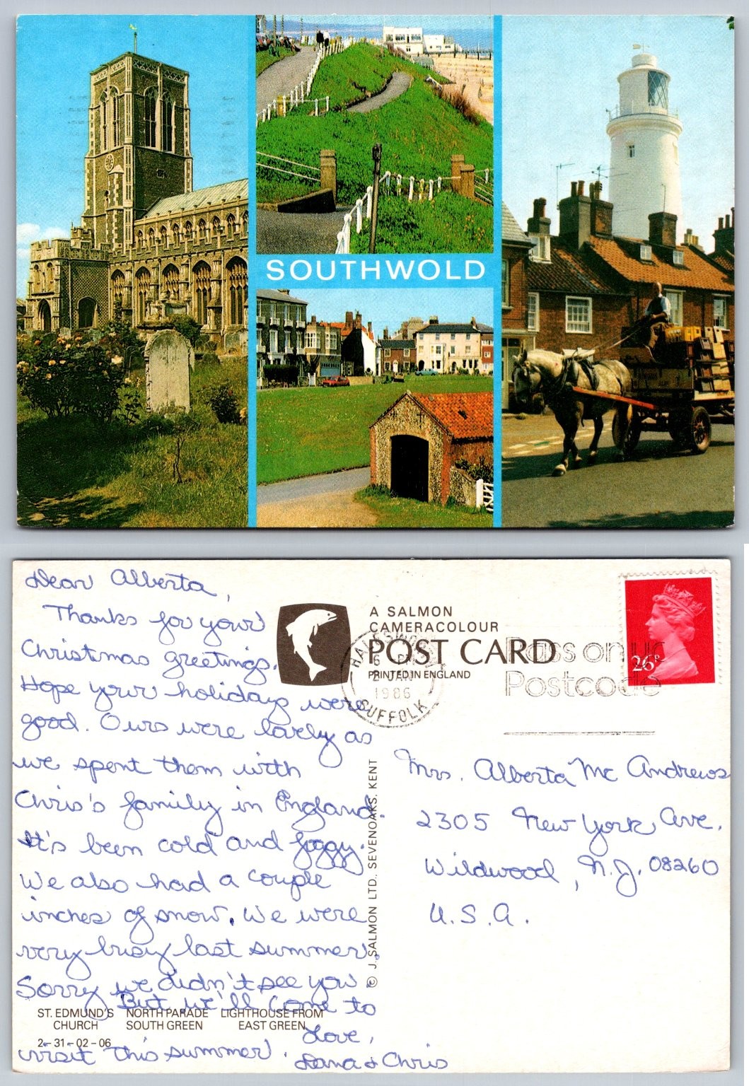 Southwold Lighthouse St. Edmund\'s Church Suffolk England Postcard 1966 Posted Southwold Lighthouse St. Edmund\'s Church Suffolk England Postcard 1966 Posted