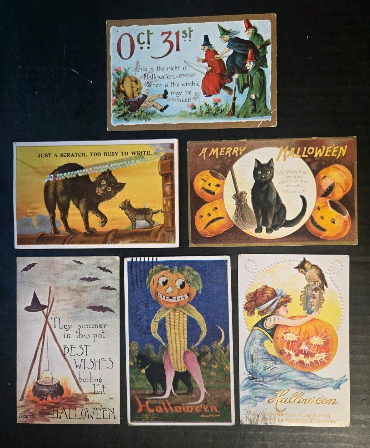 Lot of 6 Halloween postcards Pumpkin JOL Corn witch Man Bernhardt Wall Lot of 6 Halloween postcards Pumpkin JOL Corn witch Man Bernhardt Wall