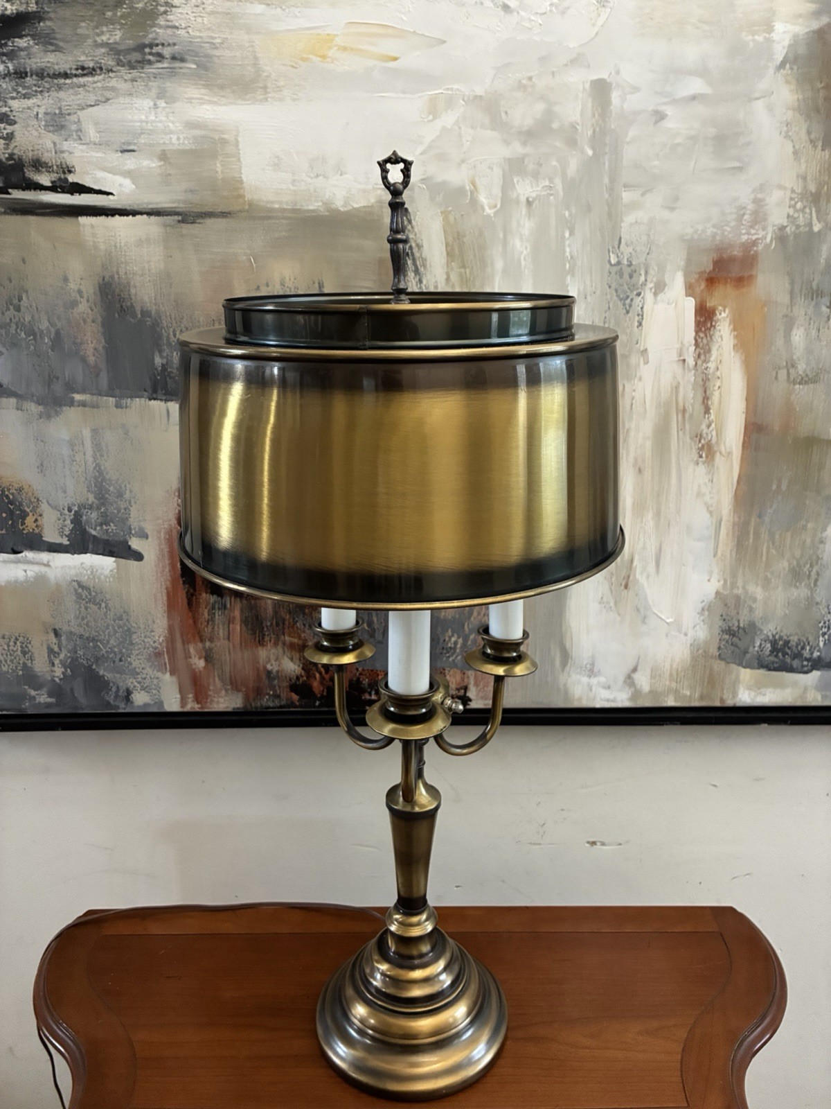Vintage Stiffel Brass Bouillotte Table Lamp French Empire 3-Light Metal Shade