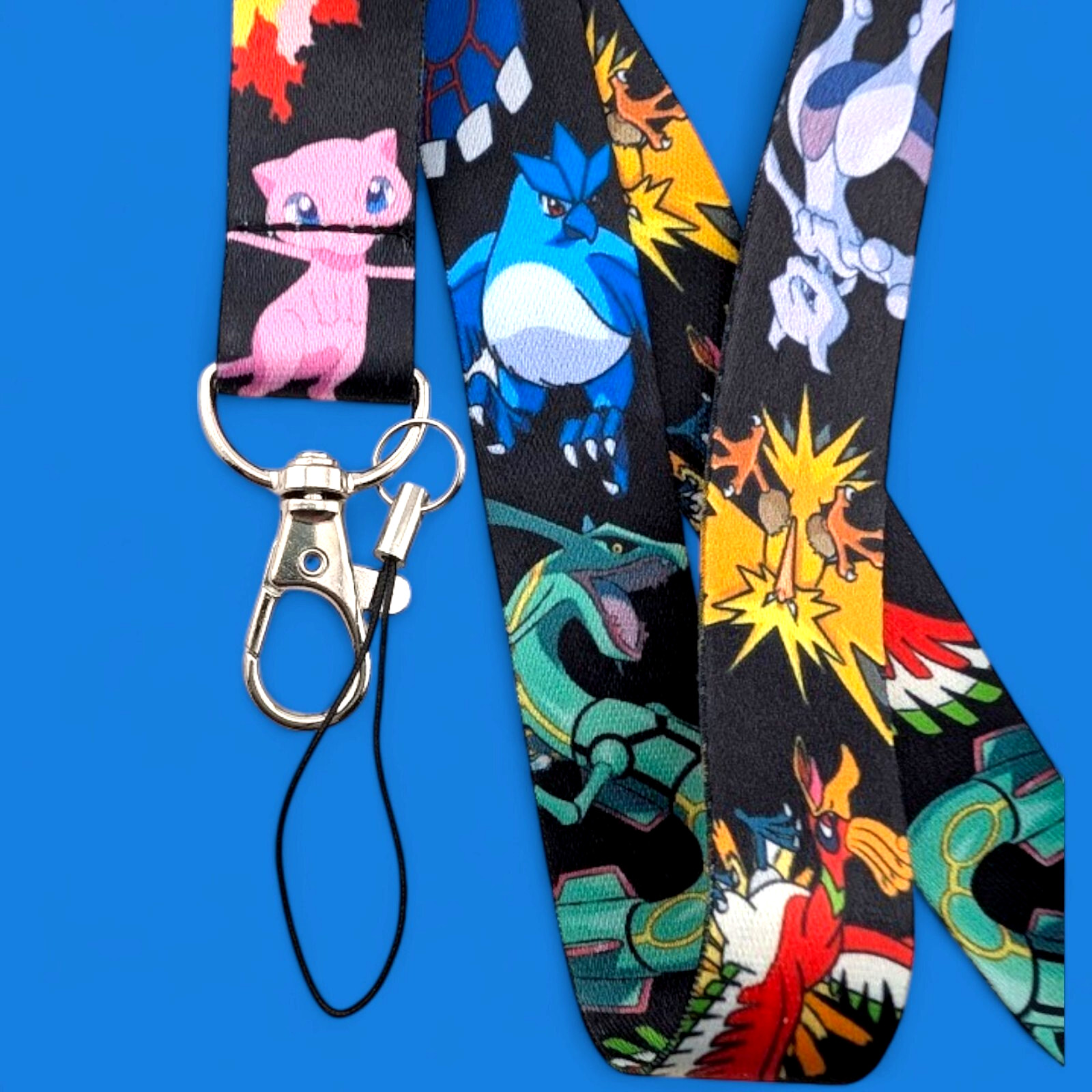 LEGENDARY POKEMON LANYARD black neck strap ID badge clip go mew mewtwo zapdos Z1 LEGENDARY POKEMON LANYARD black neck strap ID badge clip go mew mewtwo zapdos Z1