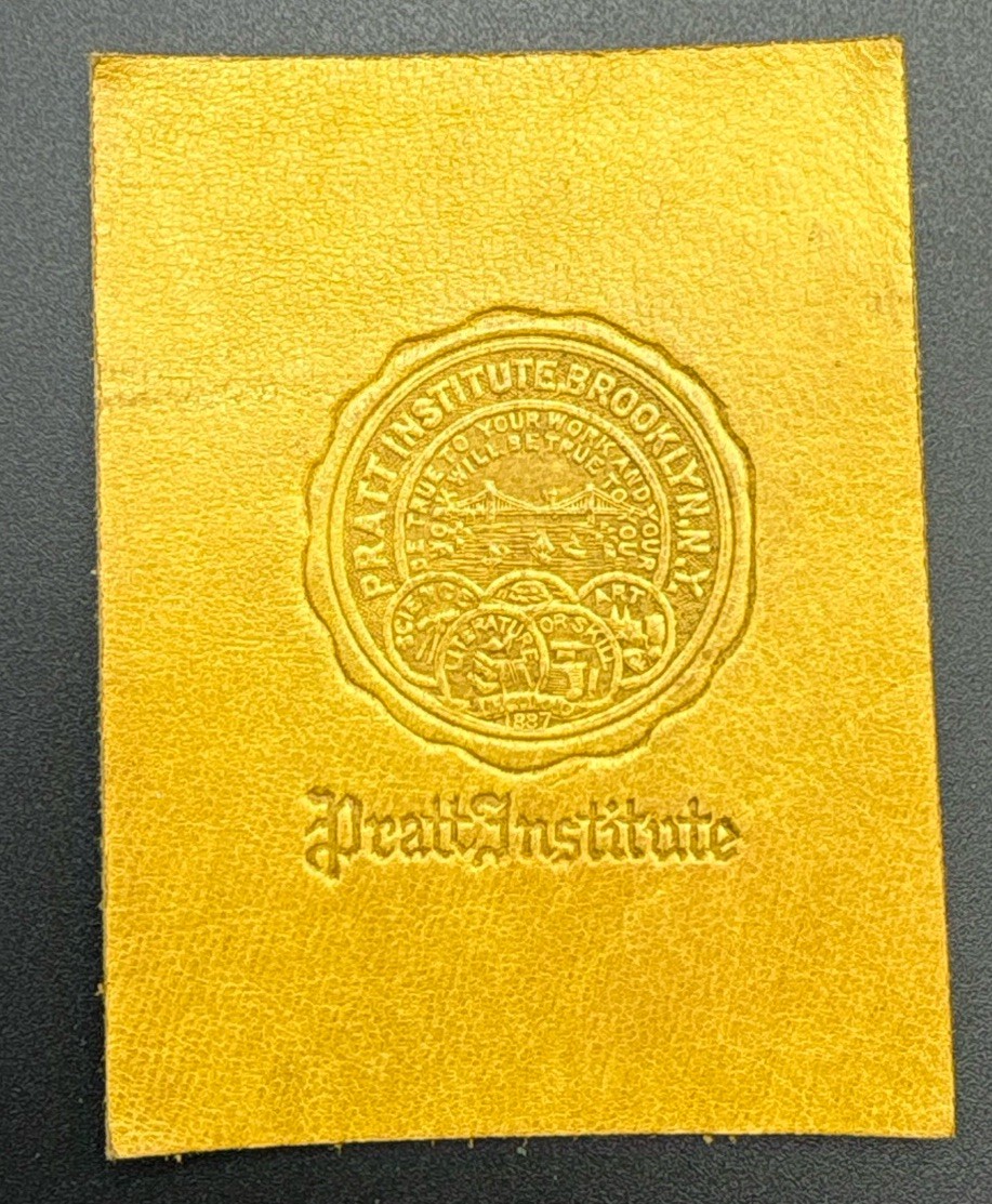 c1910 L20 Pratt Institute Brooklyn NY College Seal Tobacco Leather Antique c1910 L20 Pratt Institute Brooklyn NY College Seal Tobacco Leather Antique